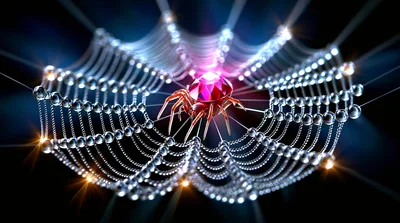 Jeweled Spider Resting On A Glowing Crystal Web