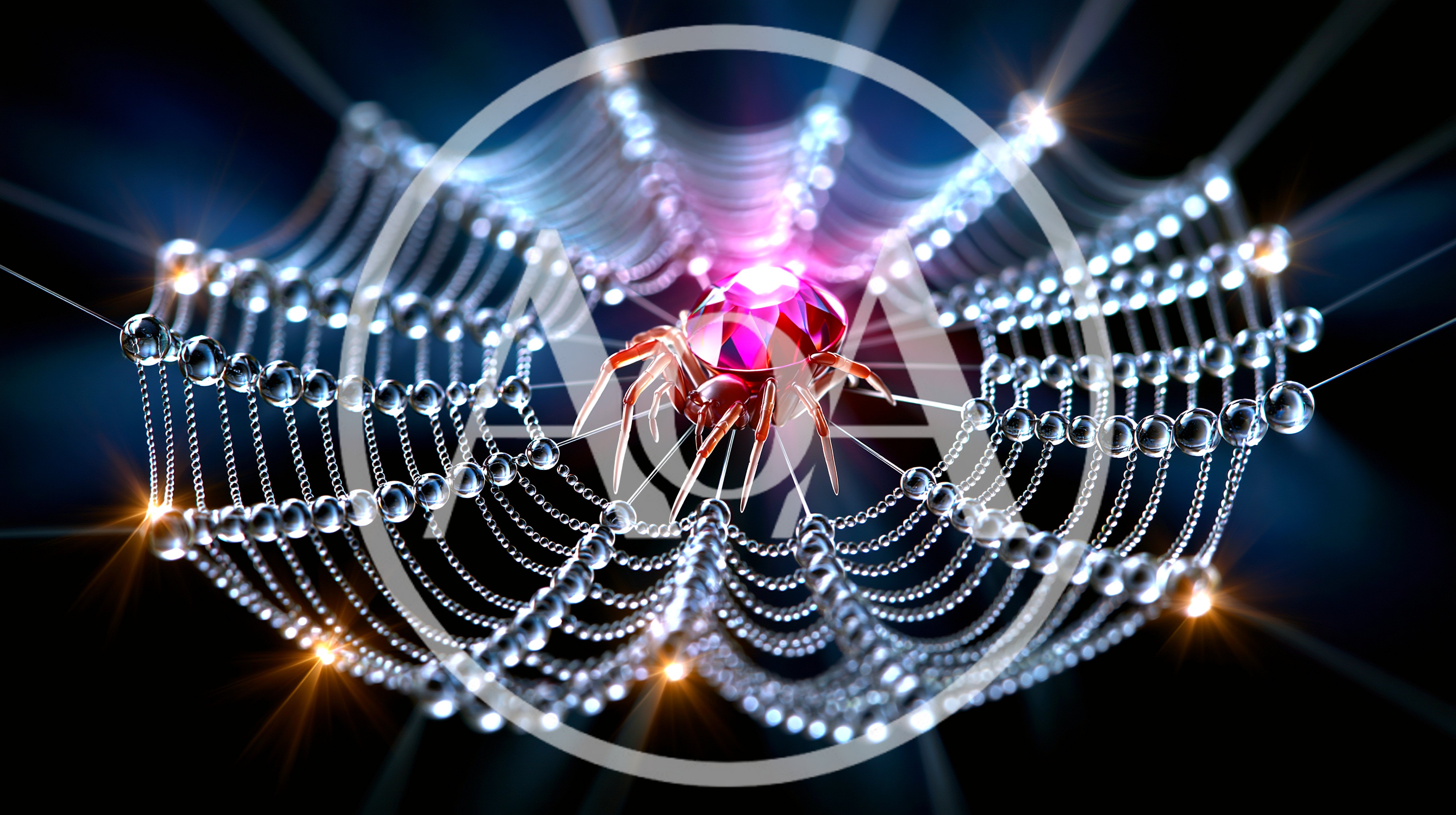 Jeweled Spider Resting On A Glowing Crystal Web