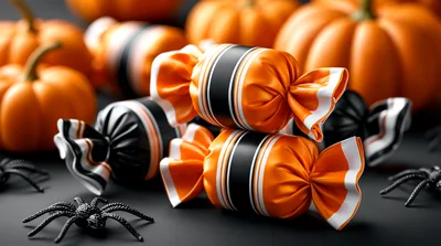 Halloween Candy Wrapped In Orange And Black Foil