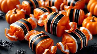 Halloween Candy Wrapped In Orange And Black Foil