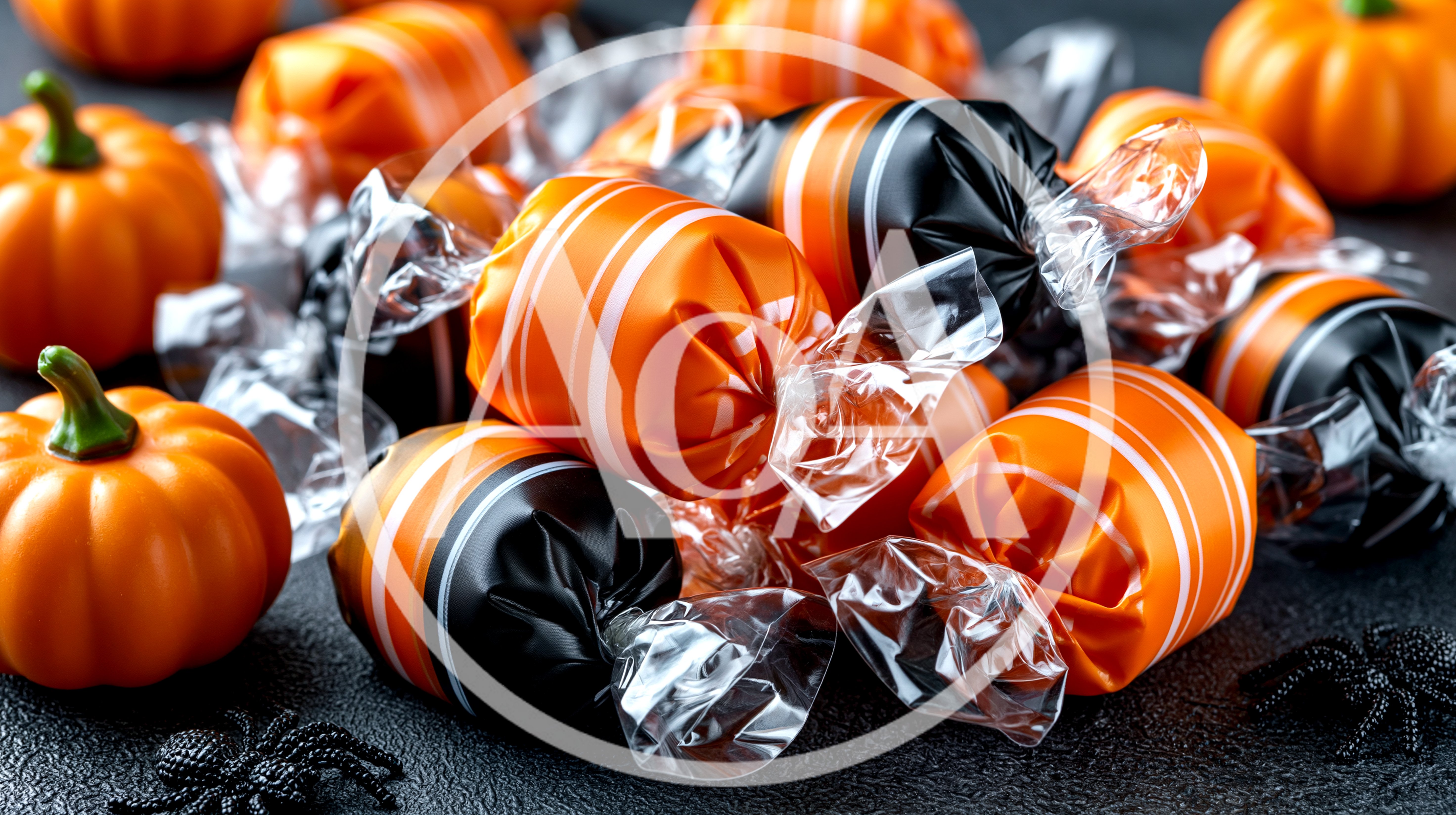 Halloween Candy Wrapped In Orange And Black Foil
