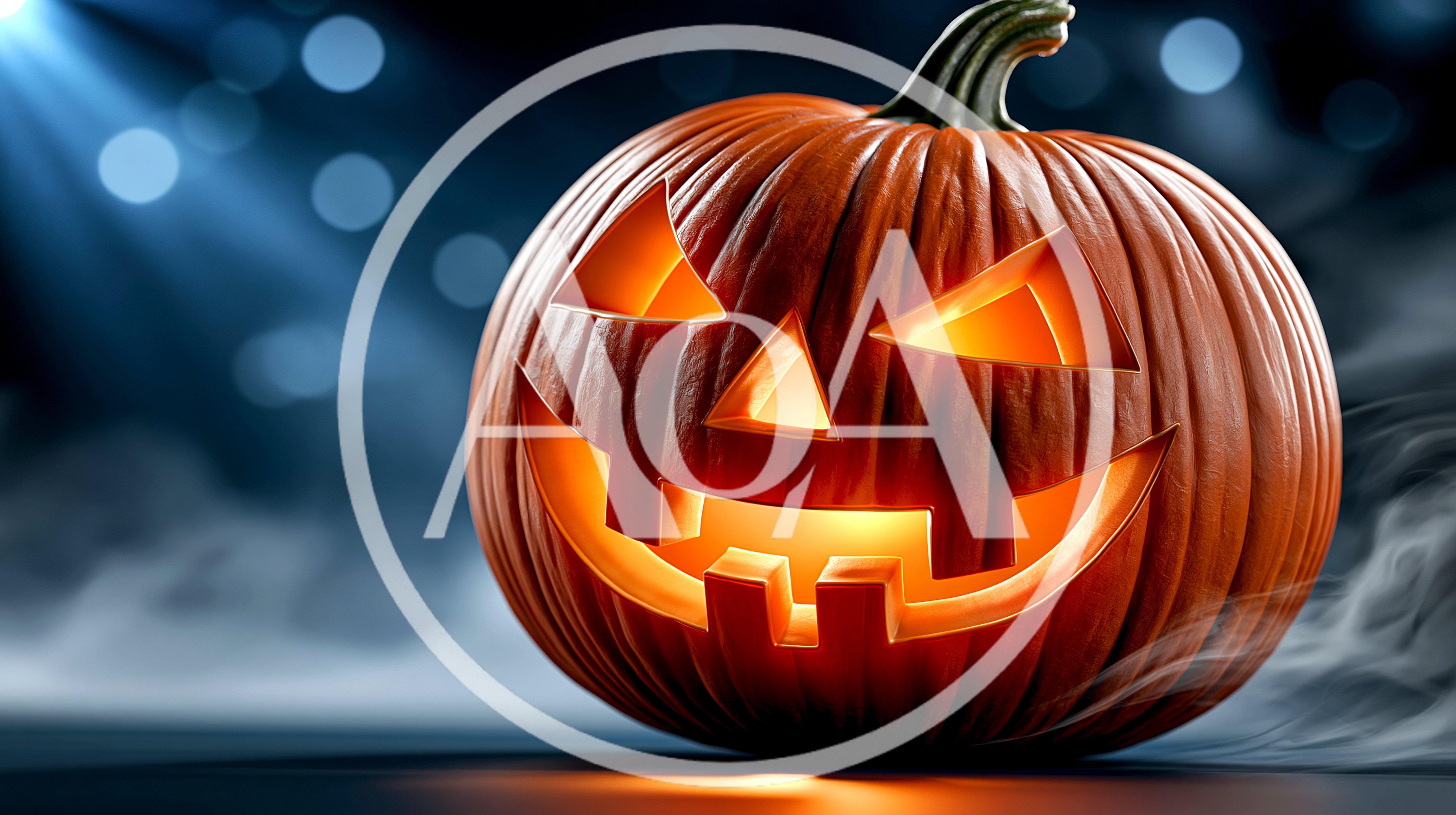 Glowing Jack O Lantern Pumpkin In Foggy Night