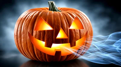 Glowing Jack O Lantern Pumpkin With Eerie Blue Smoke