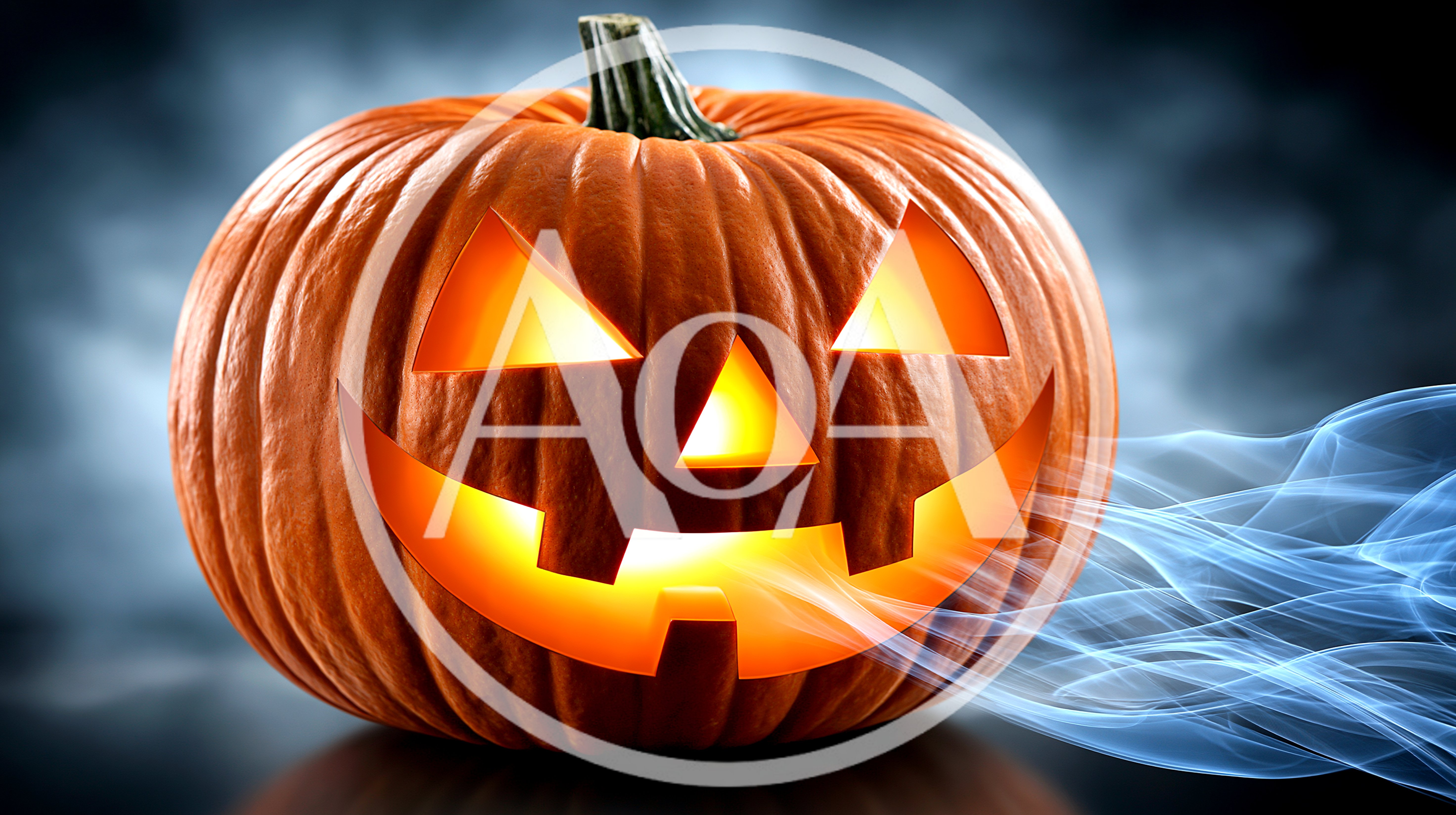Glowing Jack O Lantern Pumpkin With Eerie Blue Smoke