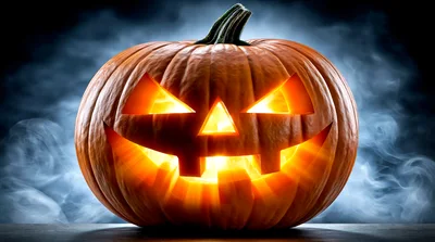 Glowing Jack O Lantern Pumpkin With Spooky Fog