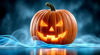 Glowing Jack O Lantern Pumpkin With Blue Smoke