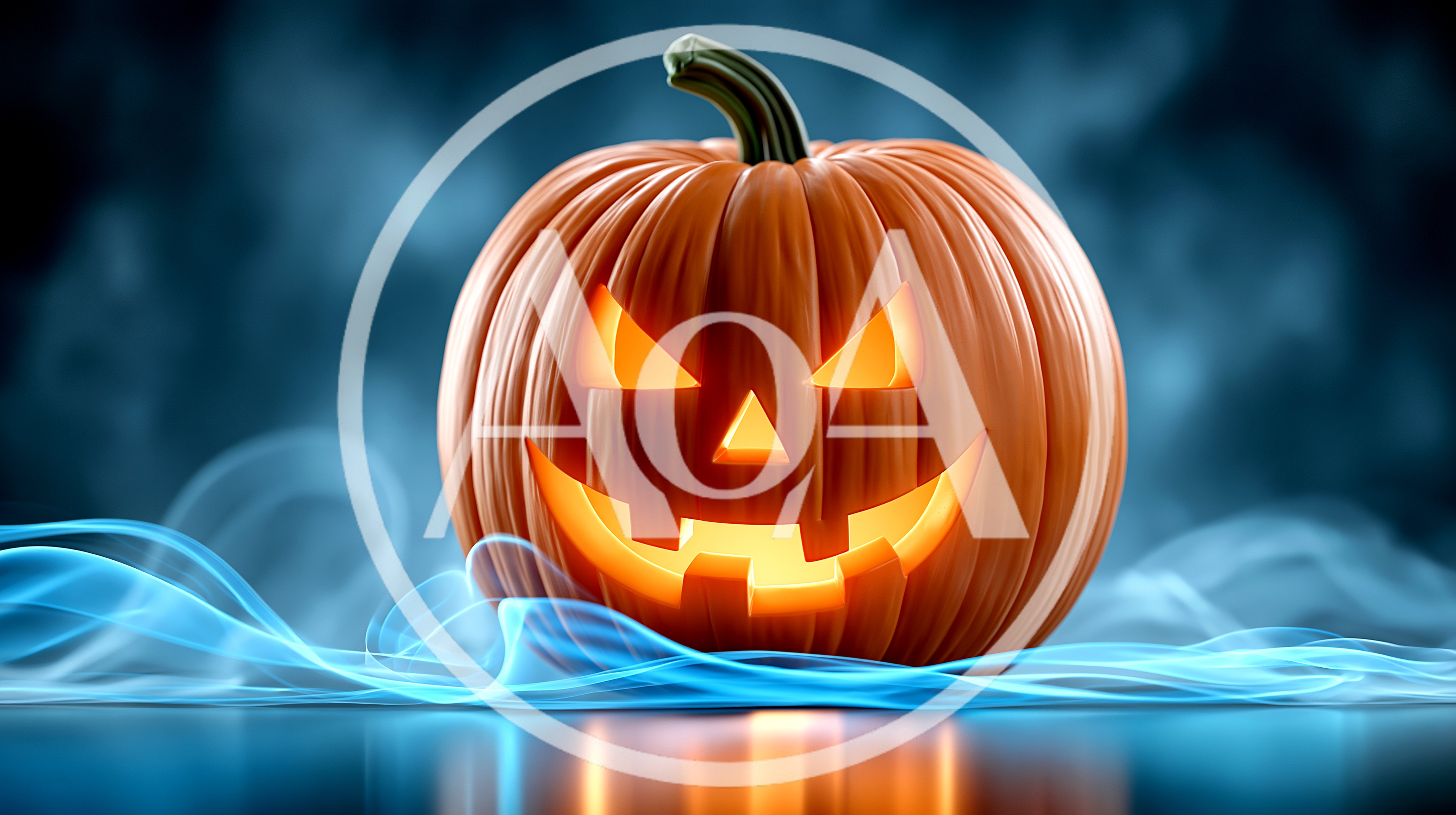 Glowing Jack O Lantern Pumpkin With Blue Smoke