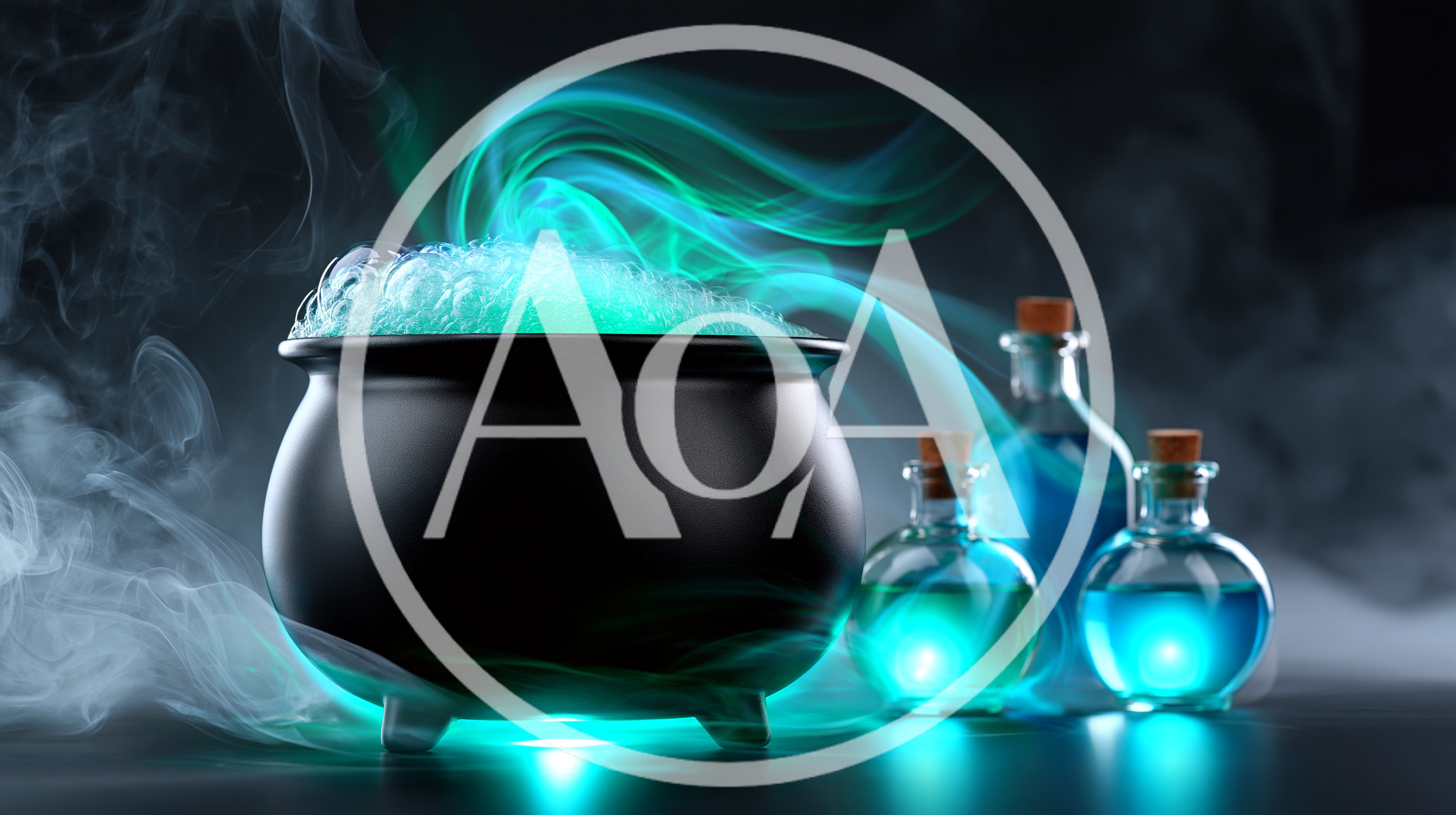 Witch Cauldron With Glowing Magic Potions