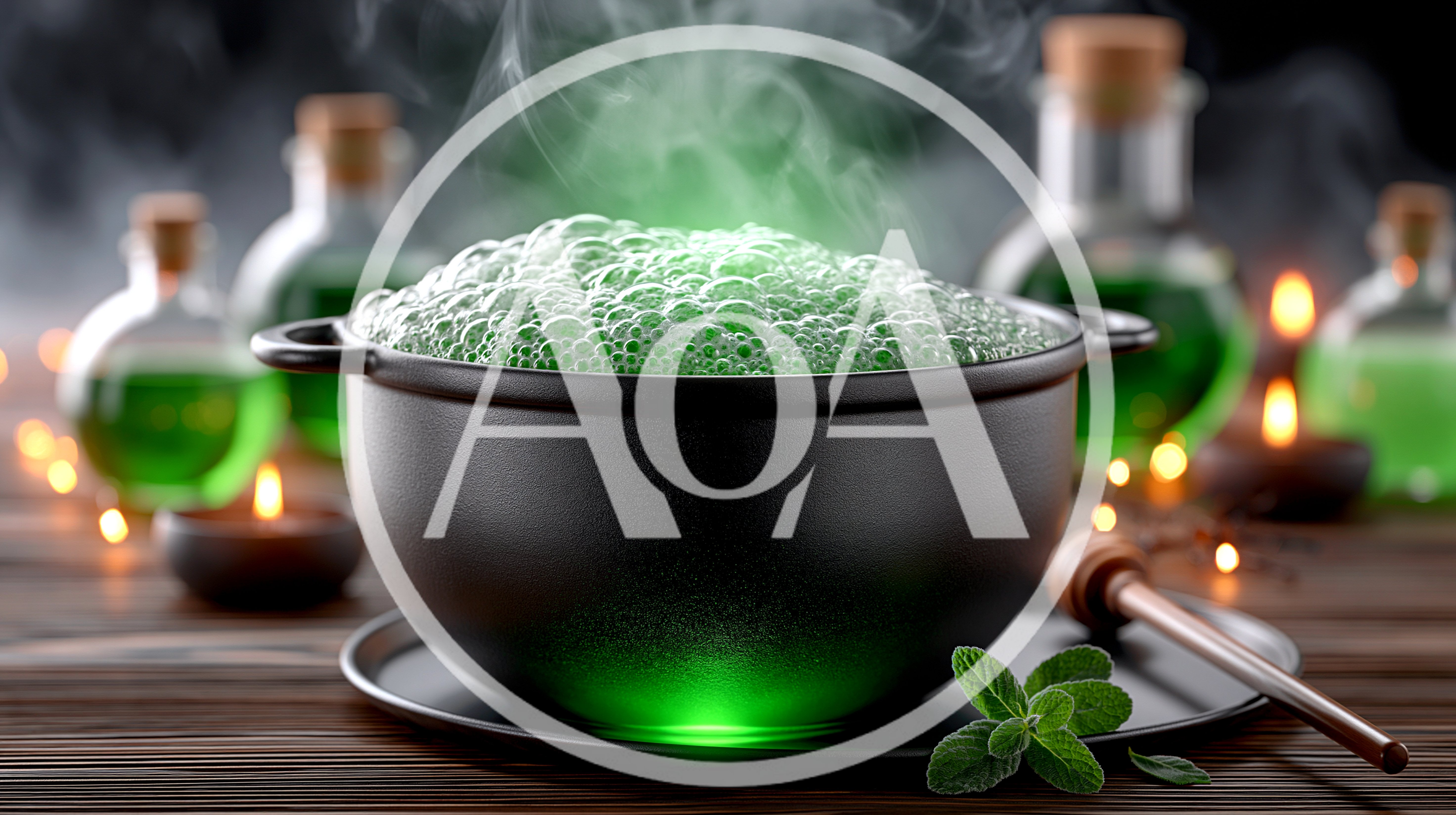 Bubbling Green Potion In A Black Cauldron