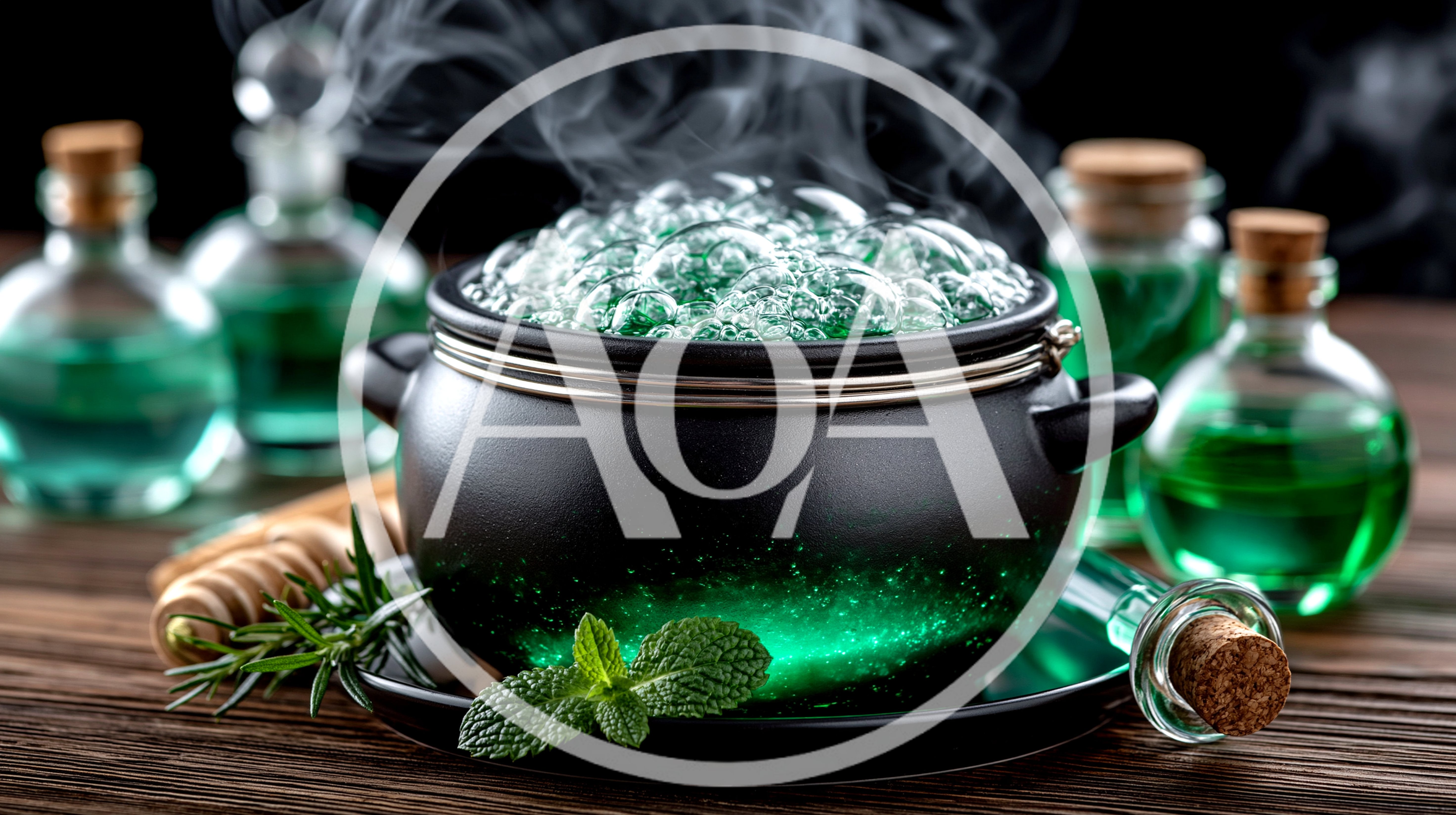 Witch Cauldron Bubbling With Green Magic Potion