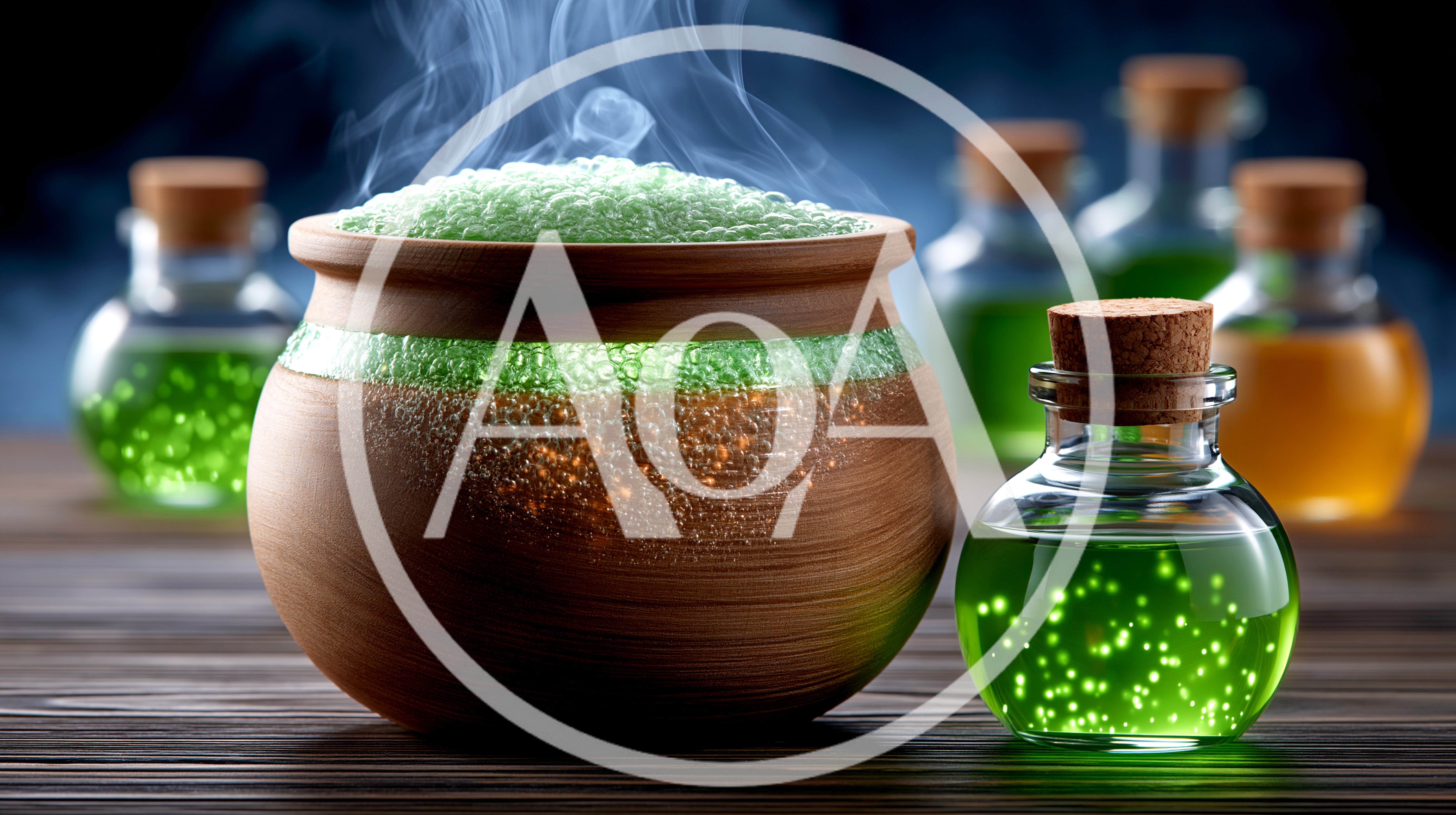 Steaming Clay Cauldron With Glowing Green Potion