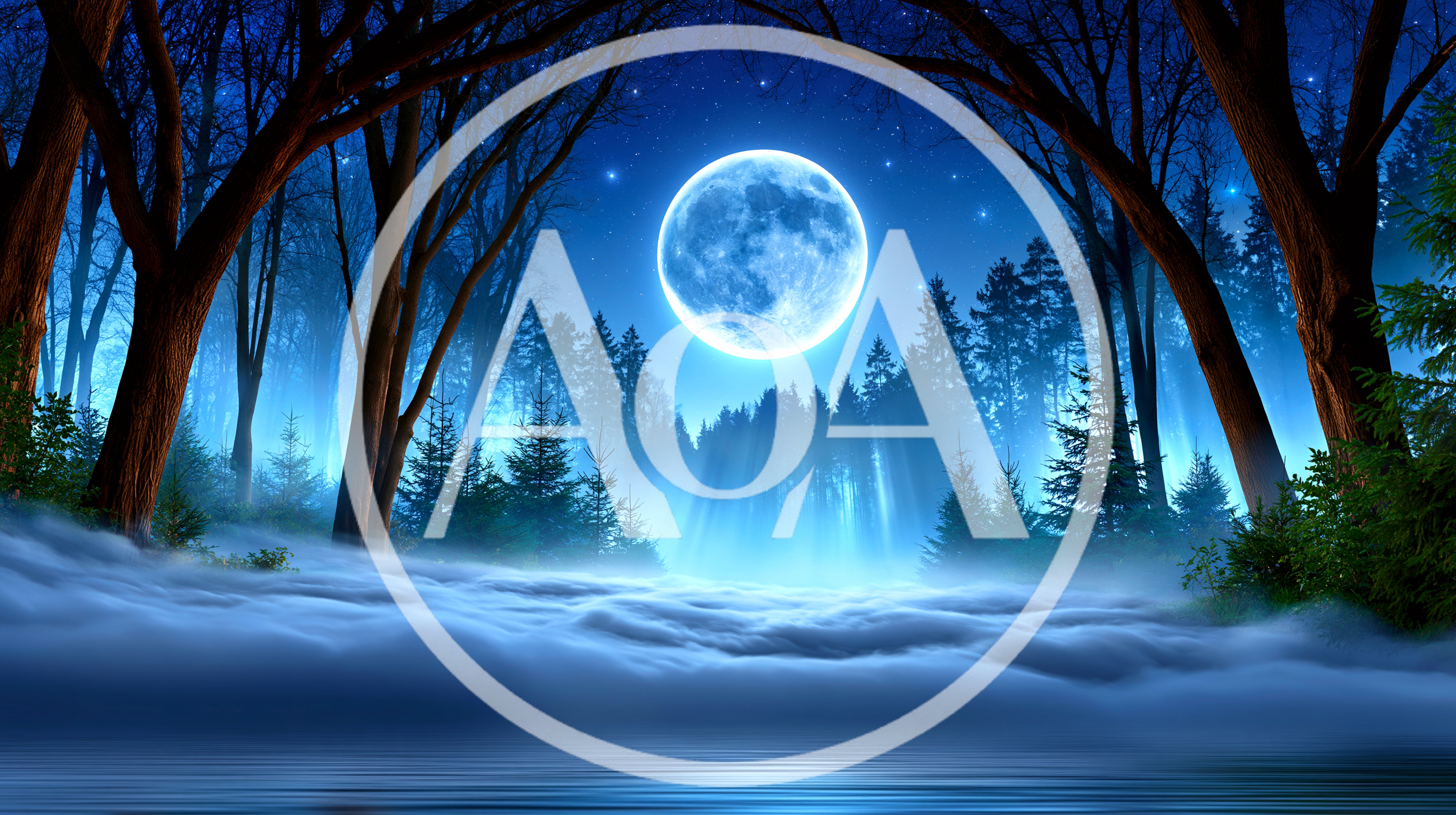 Full Moon Over A Misty Forest Landscape