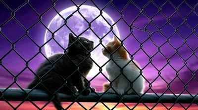 Two Kittens Sitting Together On A Chain Link Fence