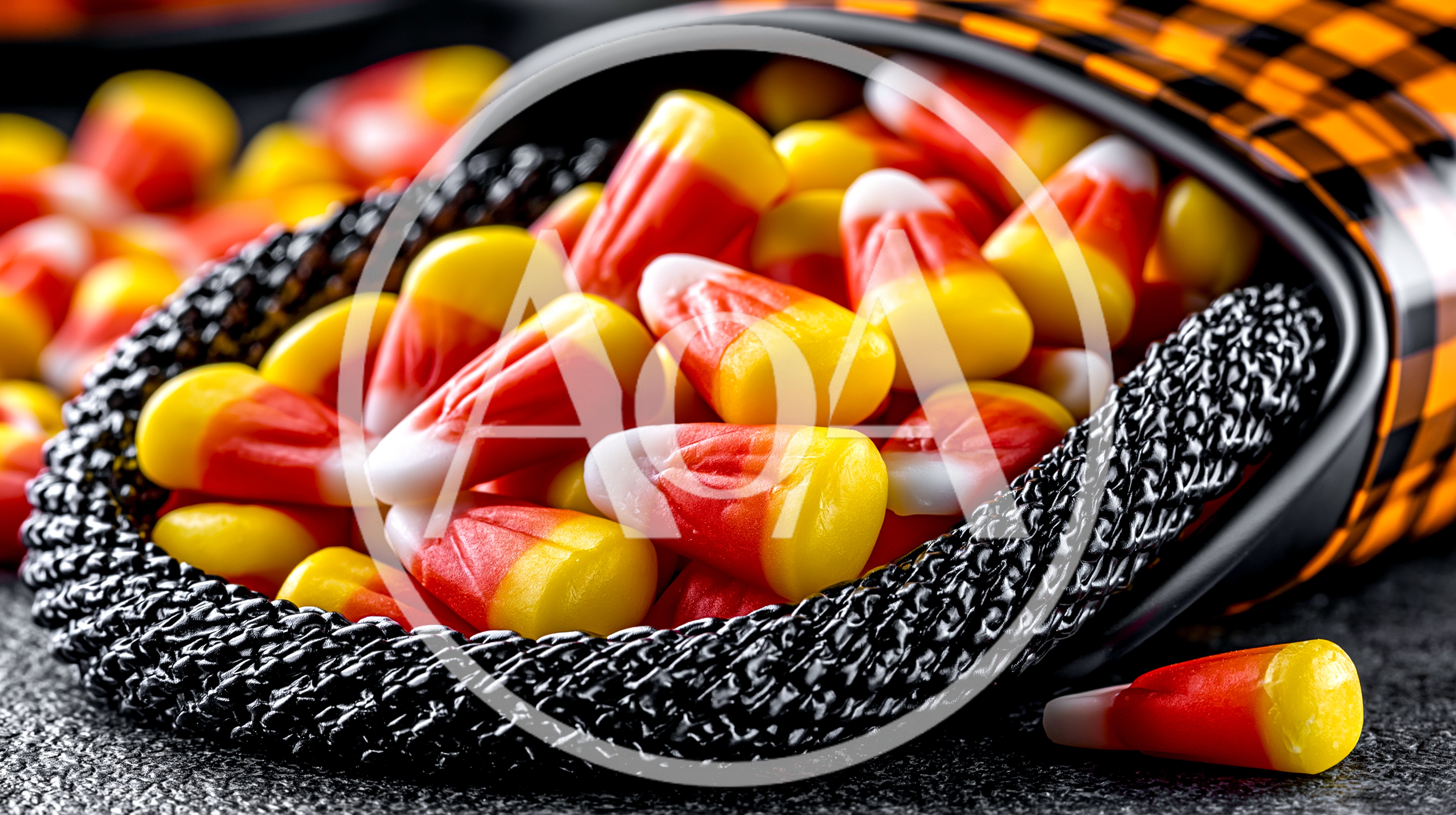 Candy Corn Spilling From A Decorative Halloween Basket