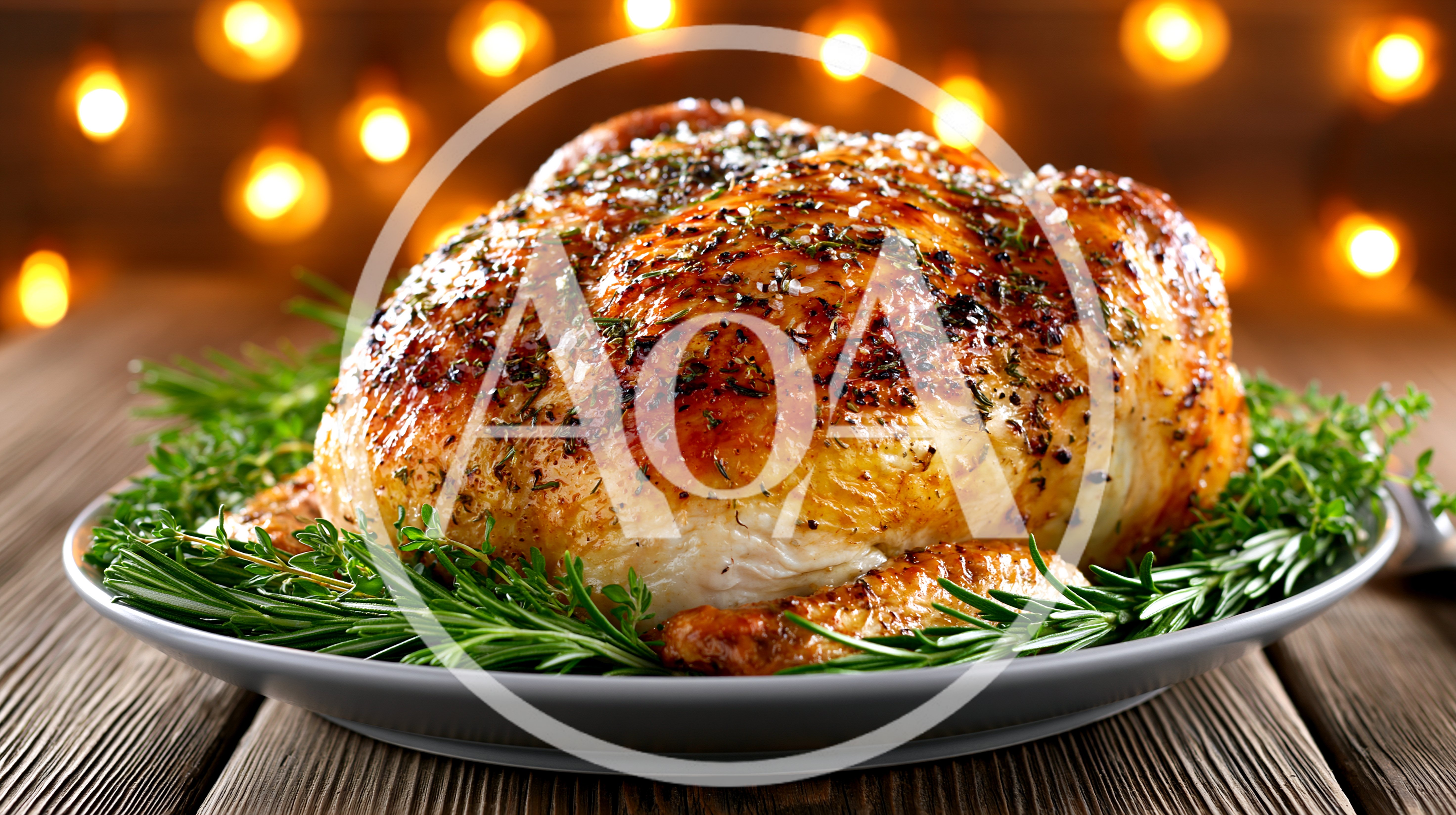 Roasted Whole Chicken Garnished With Fresh Rosemary