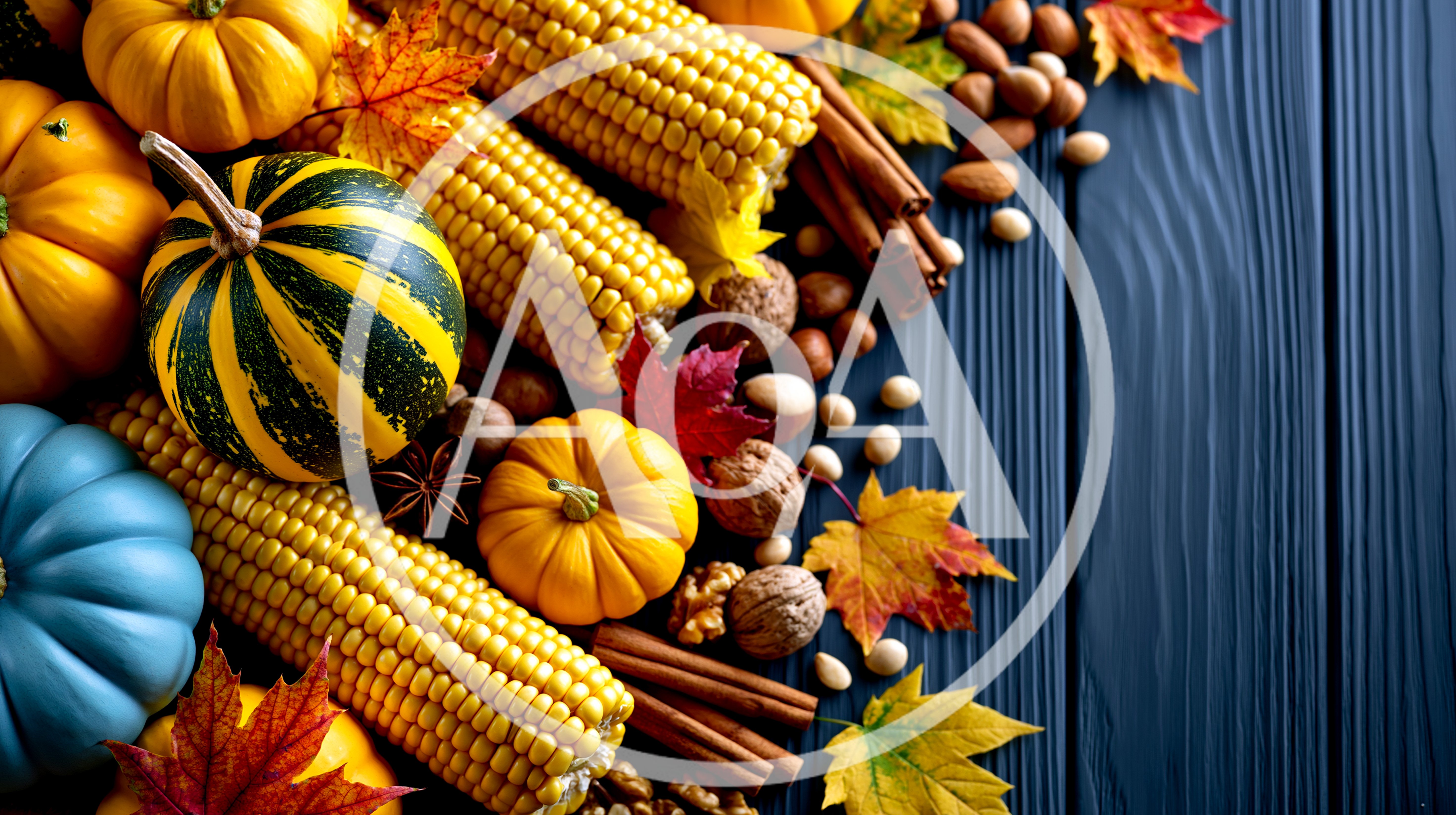 Autumn Harvest Composition With Pumpkins And Corn