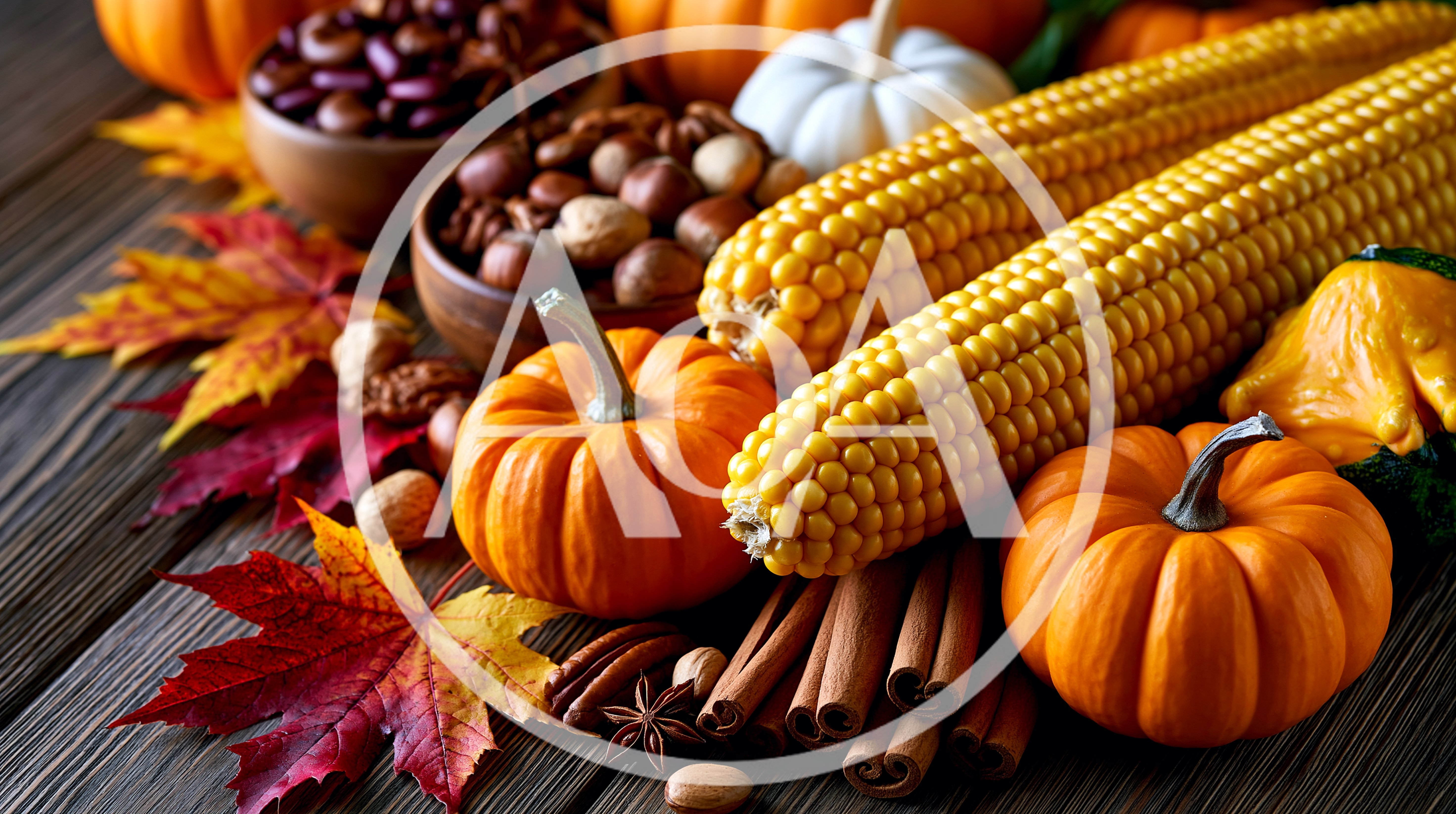 Autumn Harvest Display With Pumpkins Corn And Spices