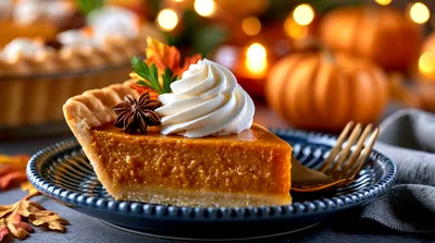 Slice Of Pumpkin Pie With Whipped Cream