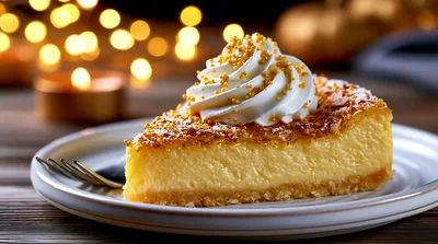 Slice Of Creamy Cheesecake With Whipped Cream Topping