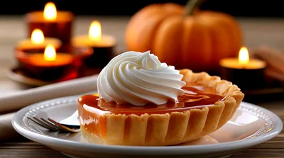 Pumpkin Tart With Whipped Cream And Candles