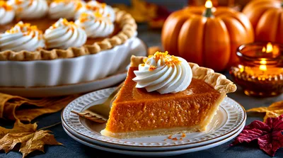 Slice Of Pumpkin Pie With Whipped Cream