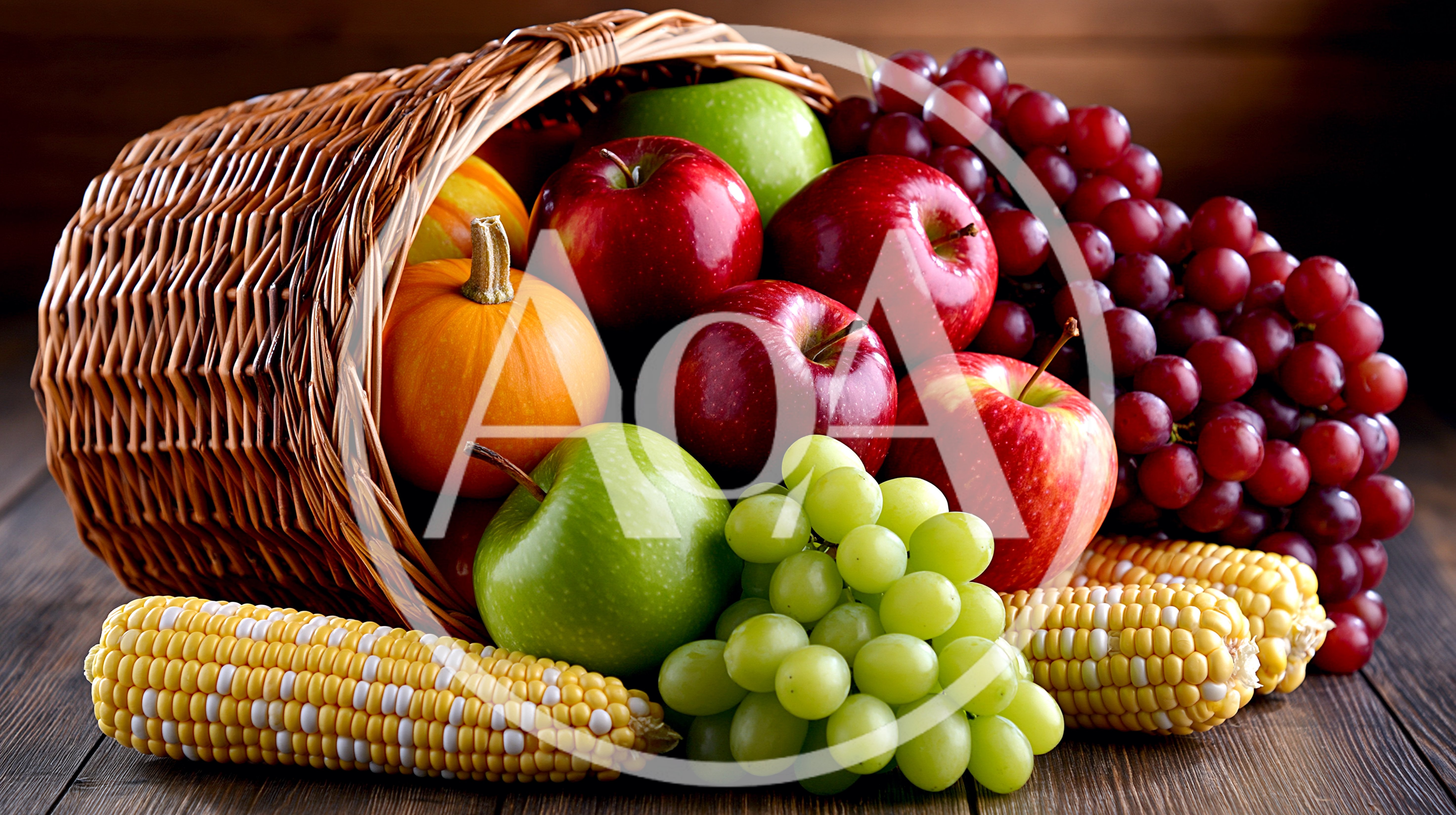 Cornucopia Basket Filled With Fresh Autumn Harvest Fruits