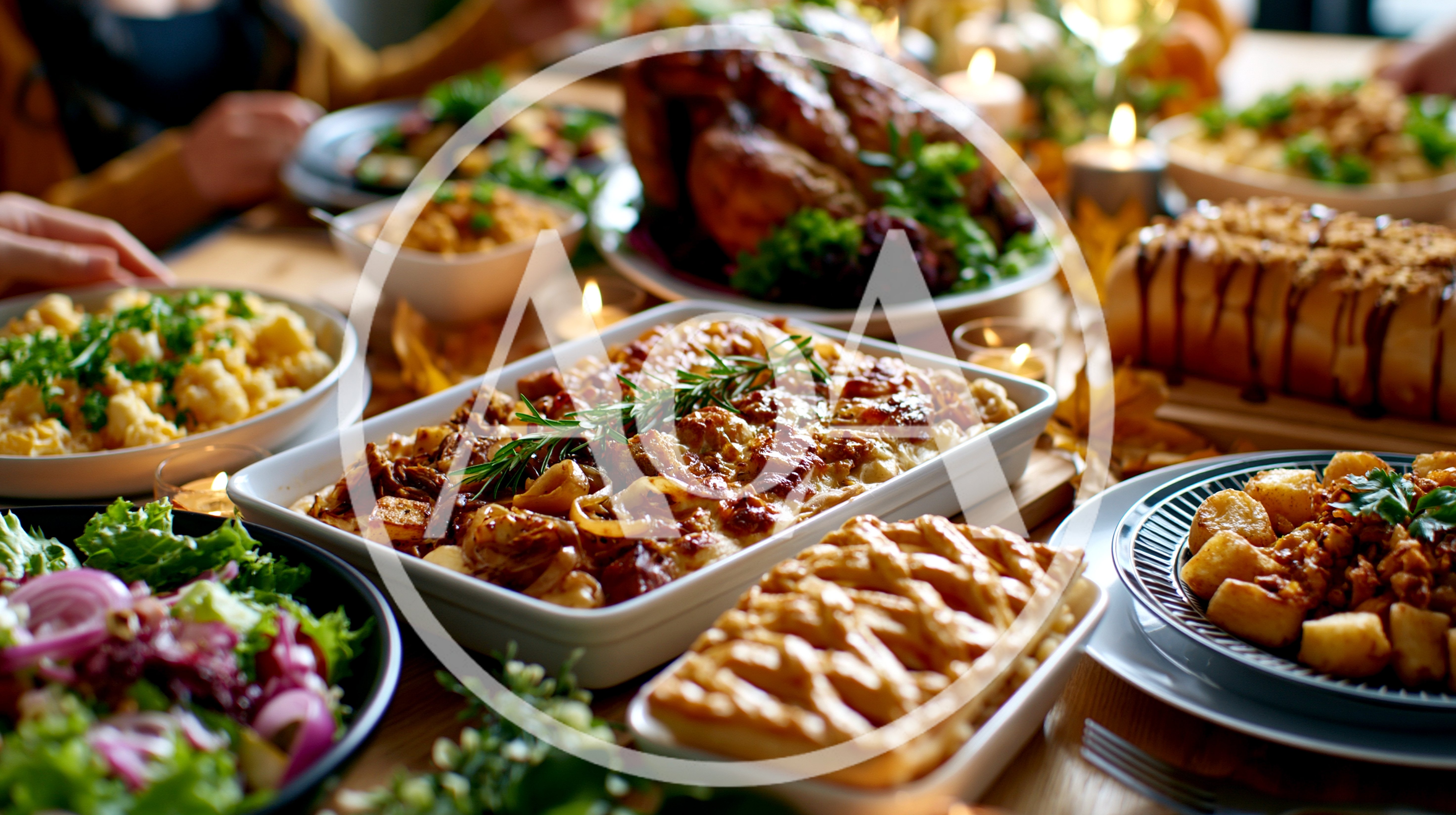 Festive Thanksgiving Dinner Table Spread With Roasted Turkey