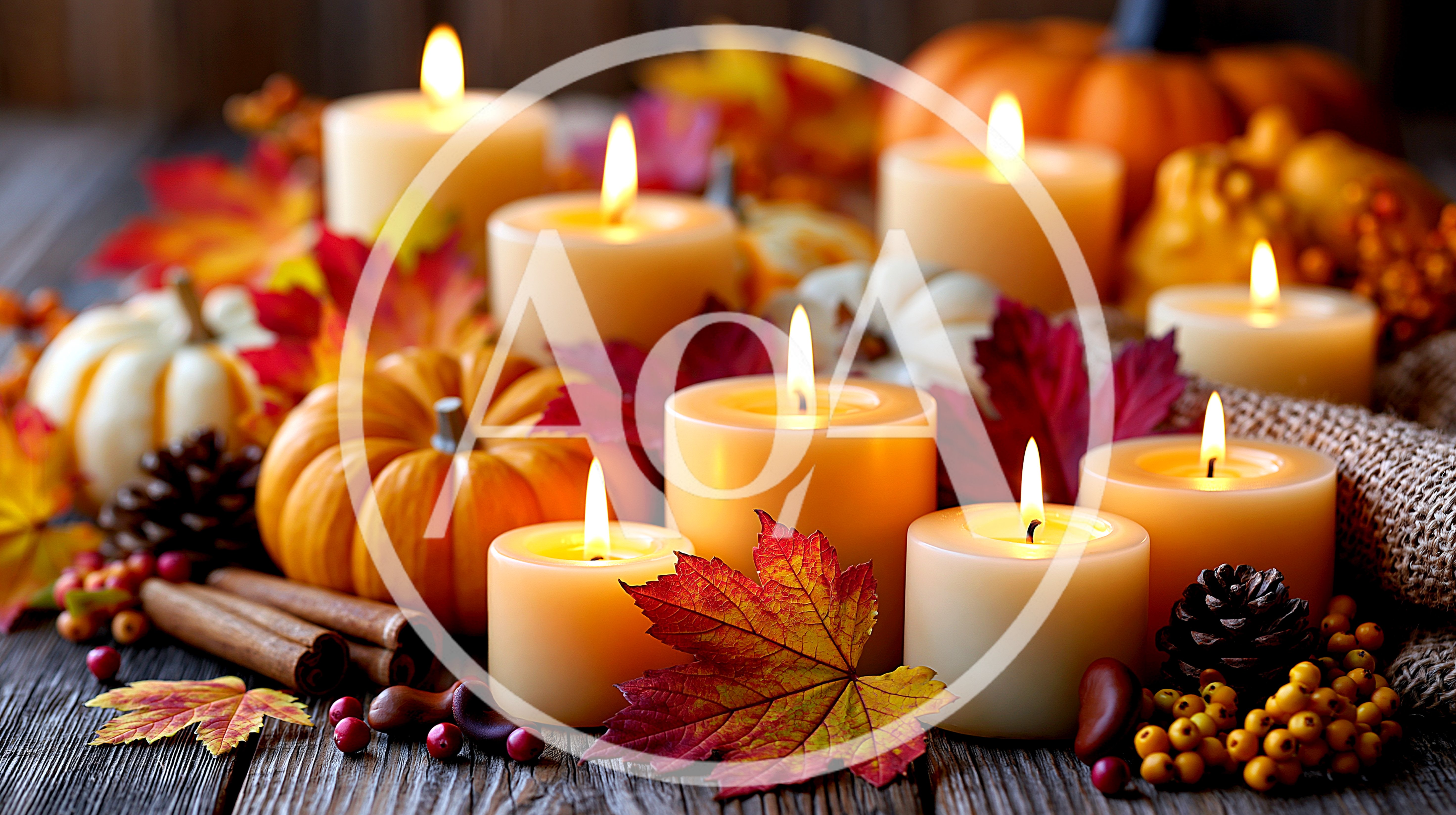 Autumnal Table Setting With Candles And Pumpkins