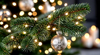 Christmas Ornament Hanging On A Decorated Pine Tree