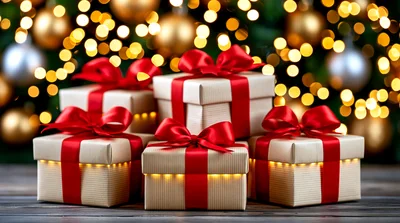 Christmas Gift Boxes With Red Ribbons