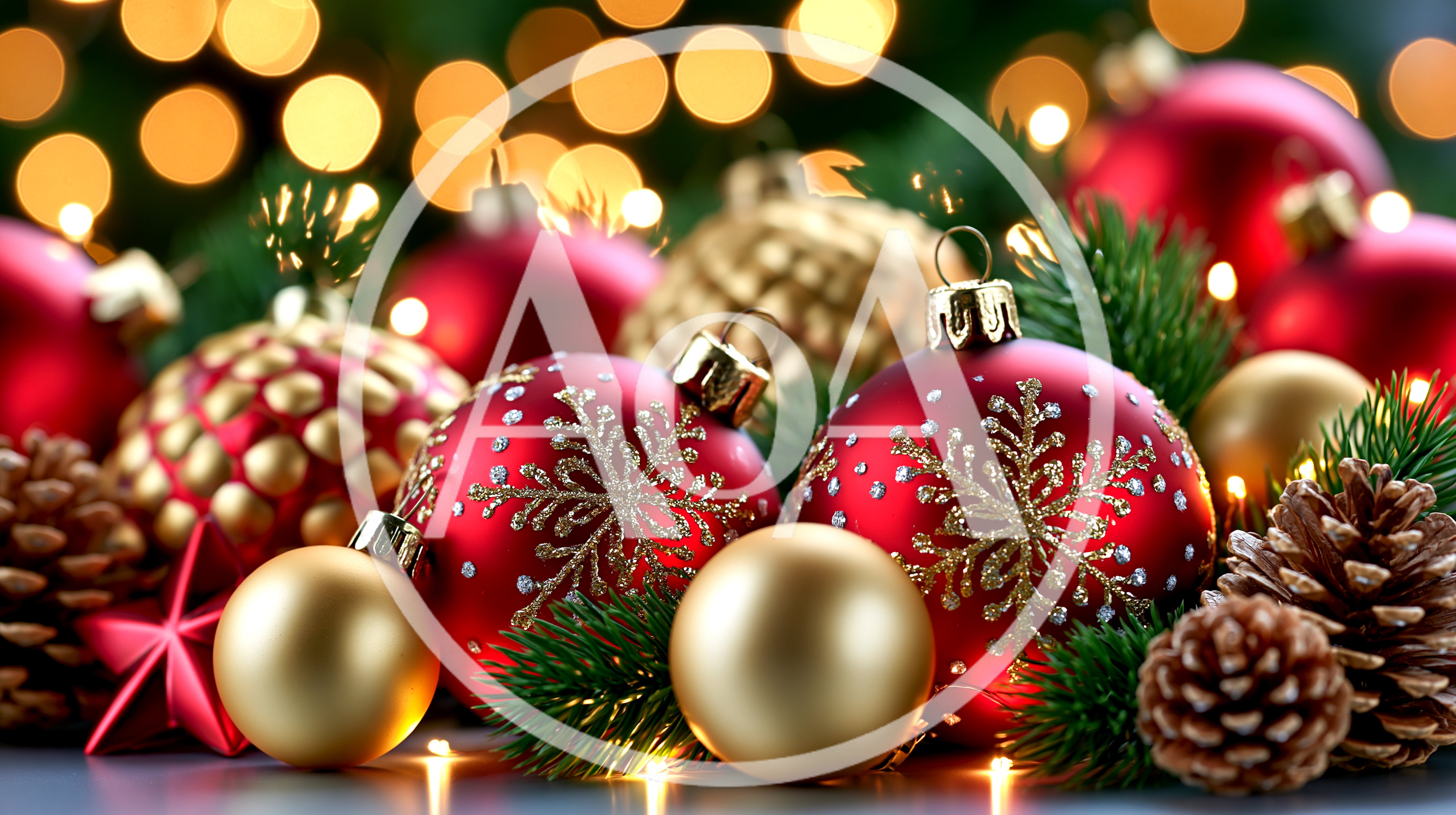 Festive Christmas Ornaments With Pinecones And Bokeh Lights