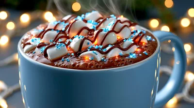 Hot Chocolate With Marshmallows And Blue Sprinkles