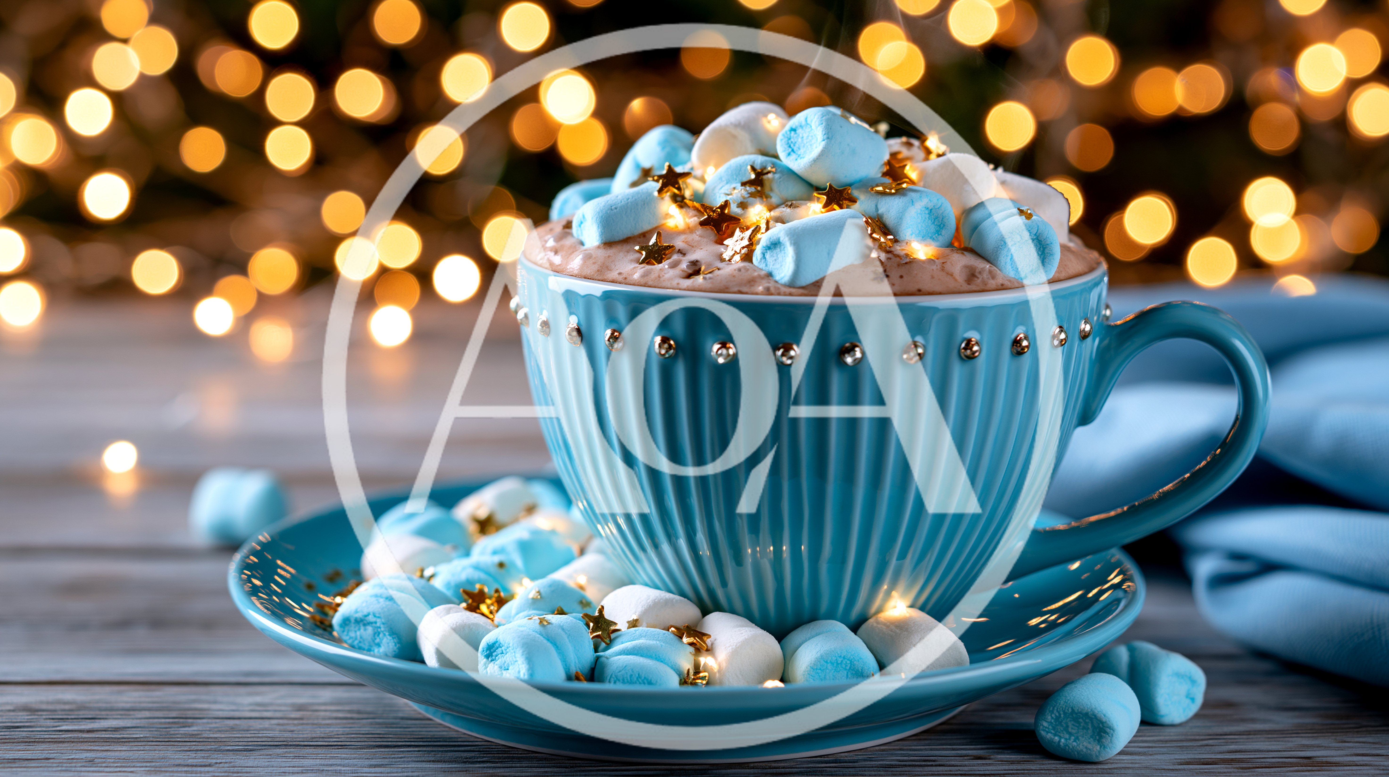 Blue Cup Of Hot Cocoa With Marshmallows