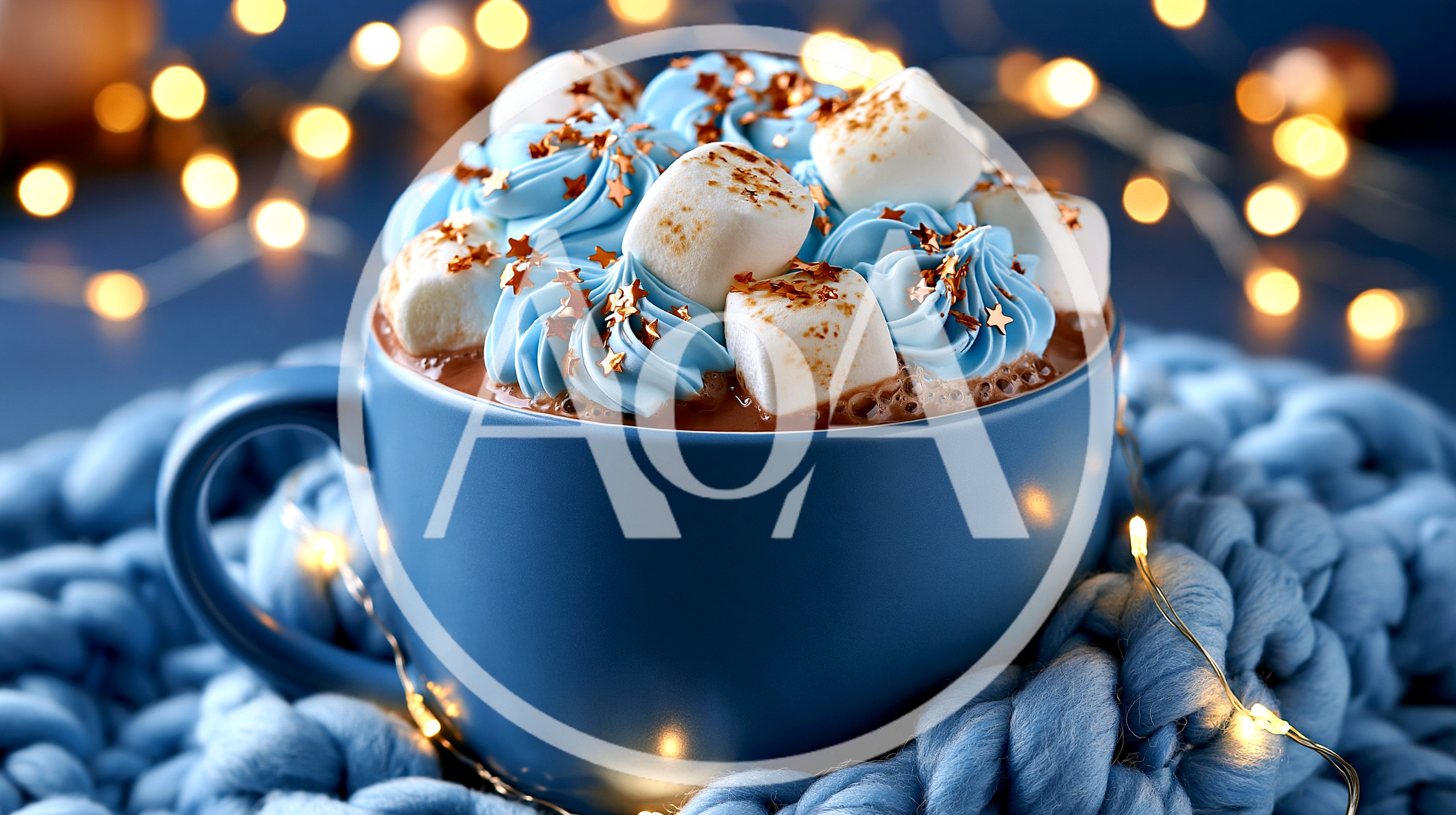 Blue Mug Of Hot Chocolate With Marshmallows