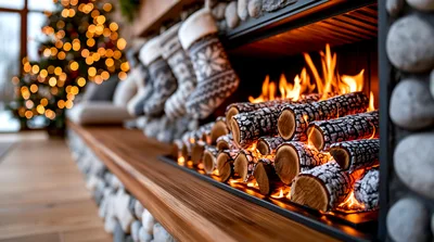 Cozy Christmas Fireplace With Hanging Stockings