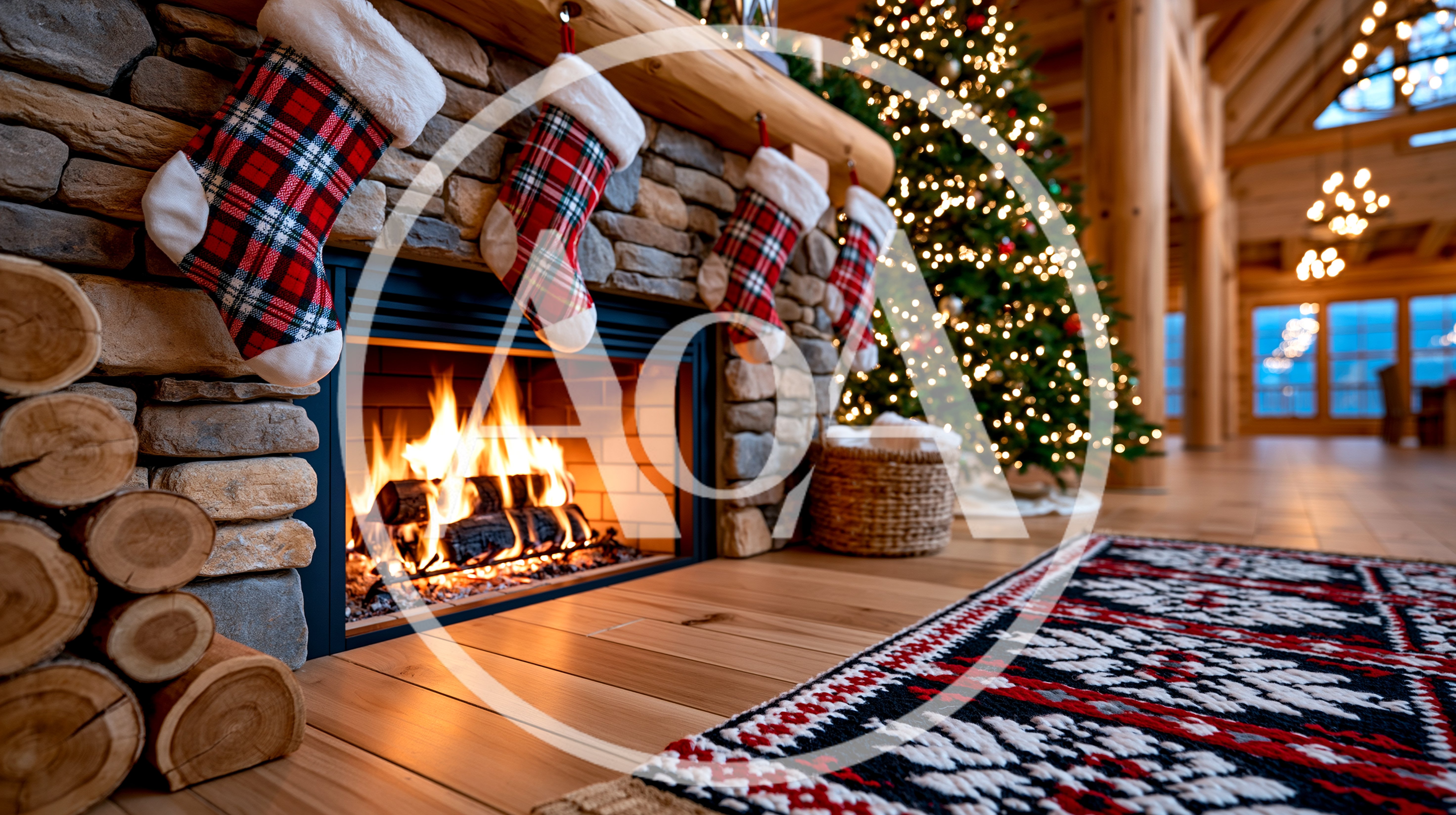 Cozy Christmas Living Room With Fireplace And Stockings