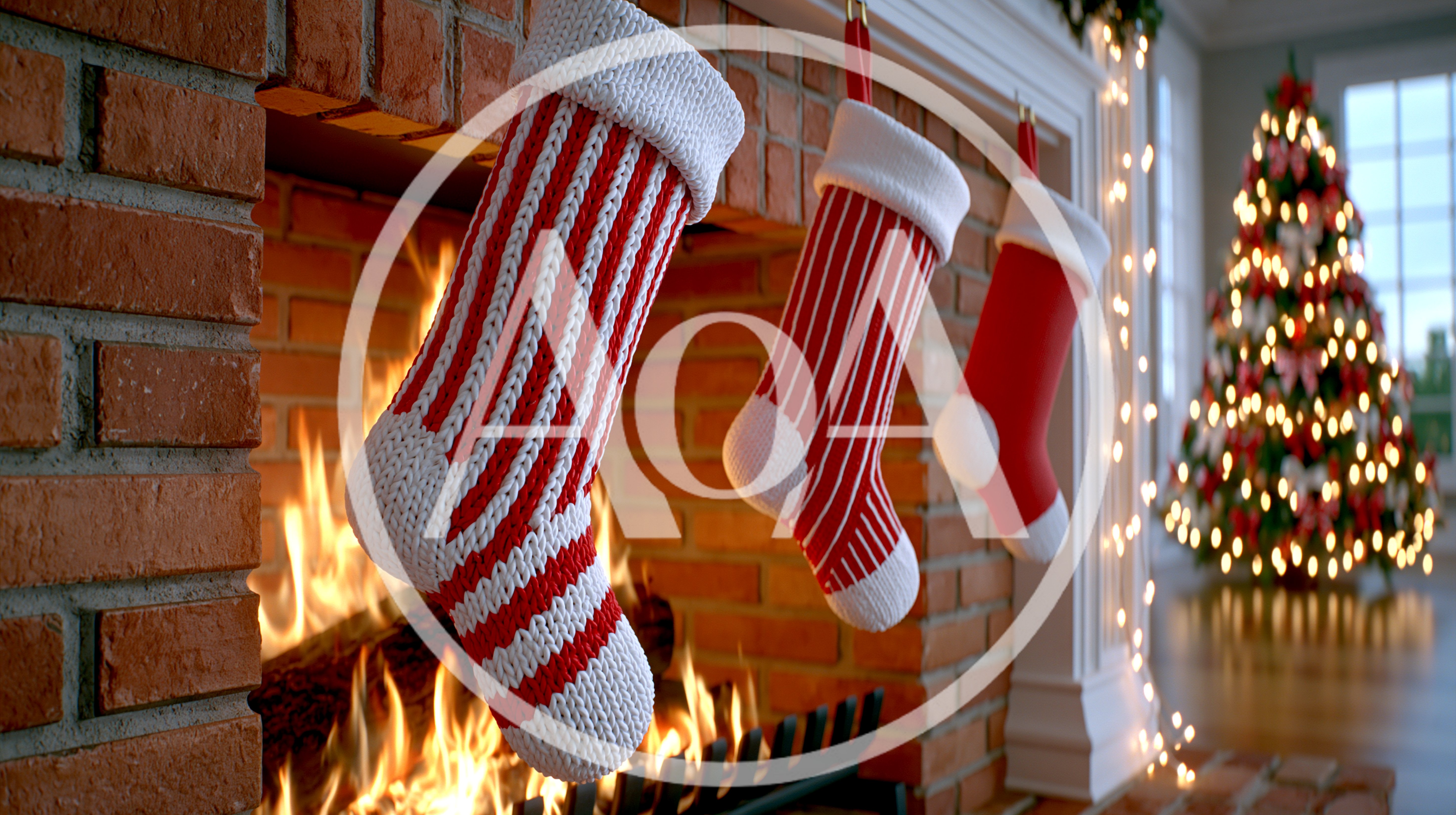 Christmas Stockings Hanging By A Cozy Fireplace
