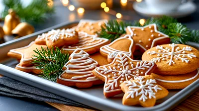 Assorted Christmas Gingerbread Cookies On A Tray