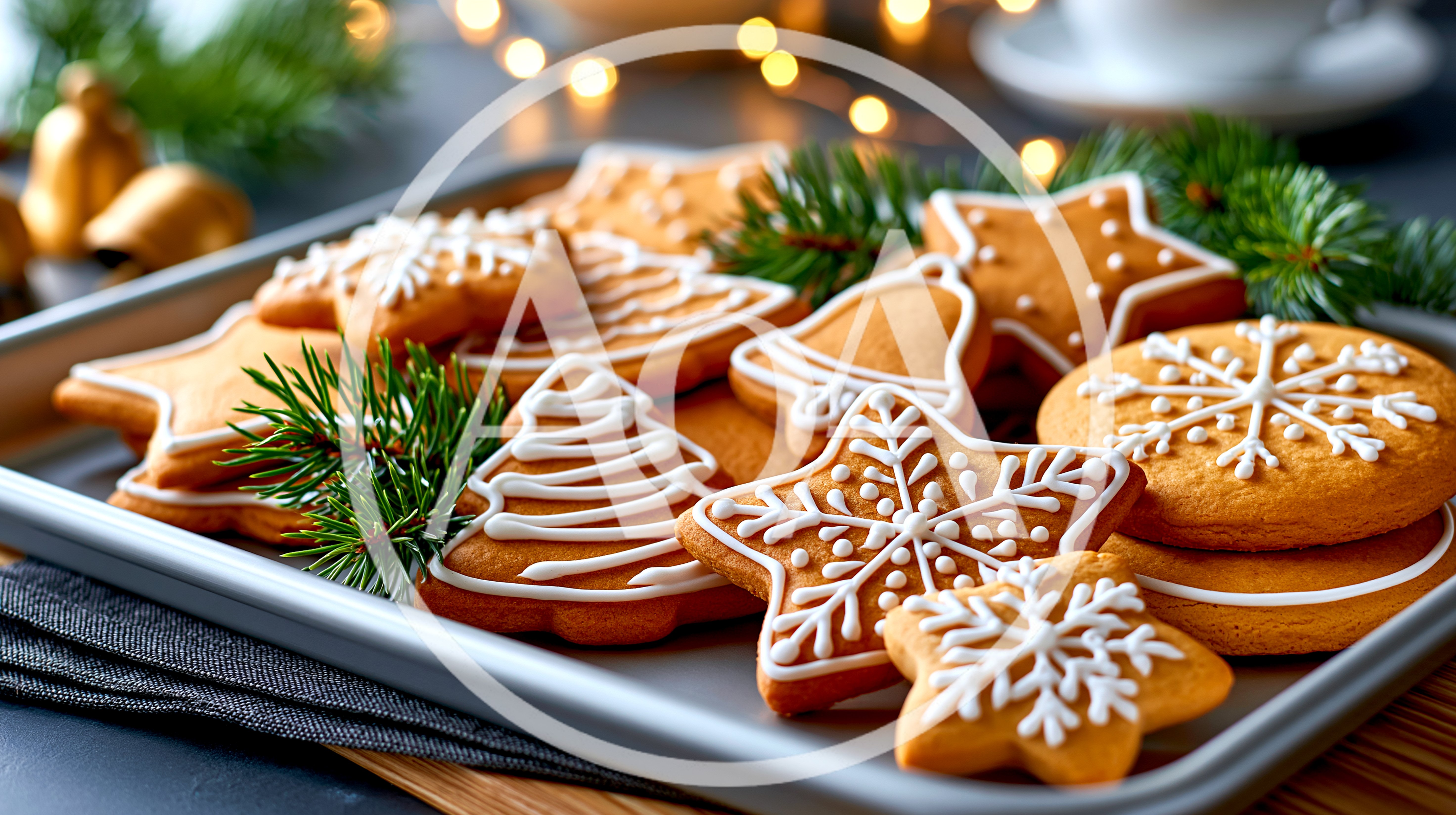 Assorted Christmas Gingerbread Cookies On A Tray