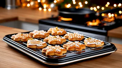 Freshly Baked Christmas Cookies On A Cooling Rack