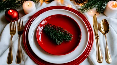 Festive Christmas Table Setting With Gold Cutlery