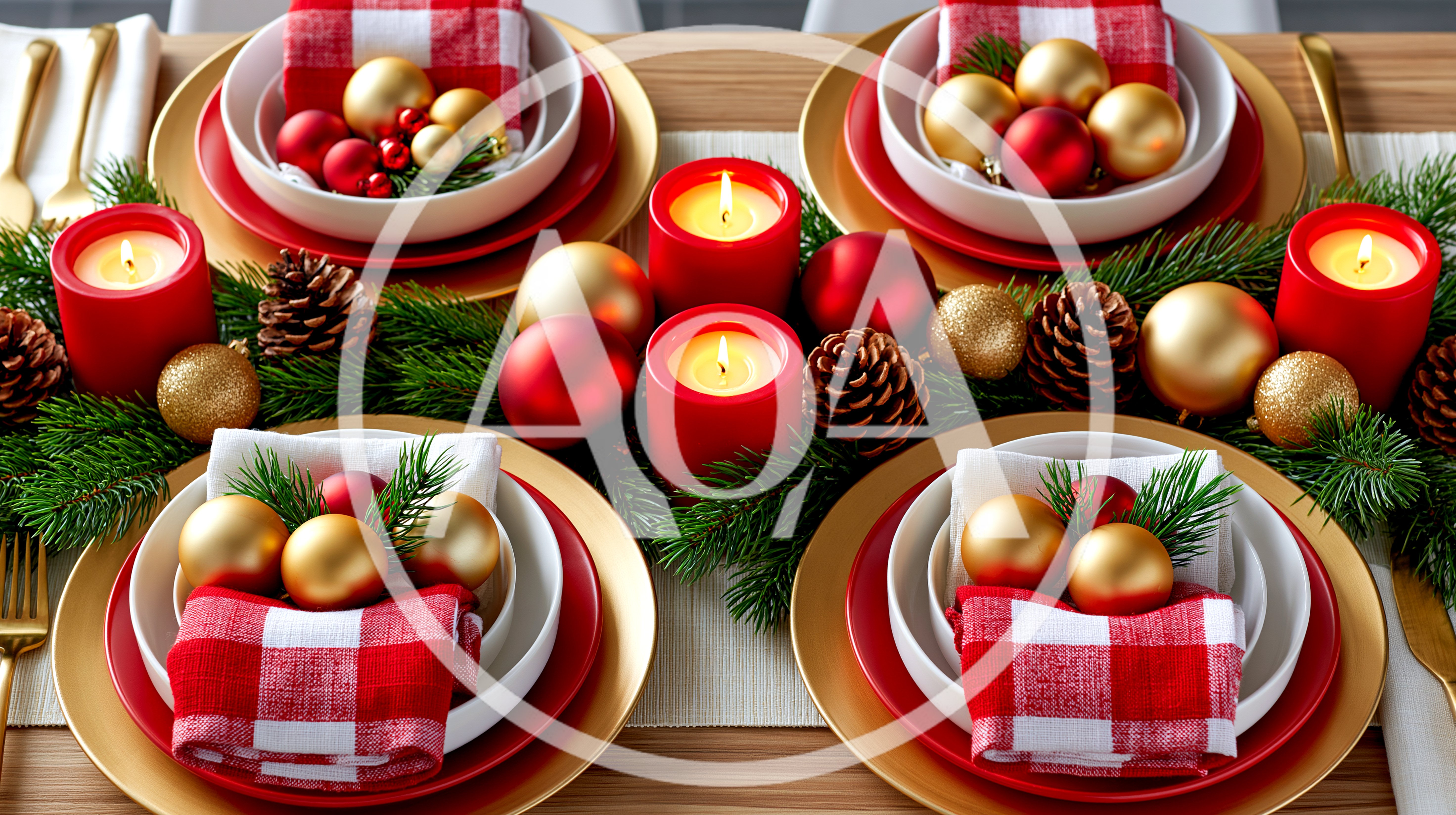 Festive Christmas Table Setting With Candles And Ornaments