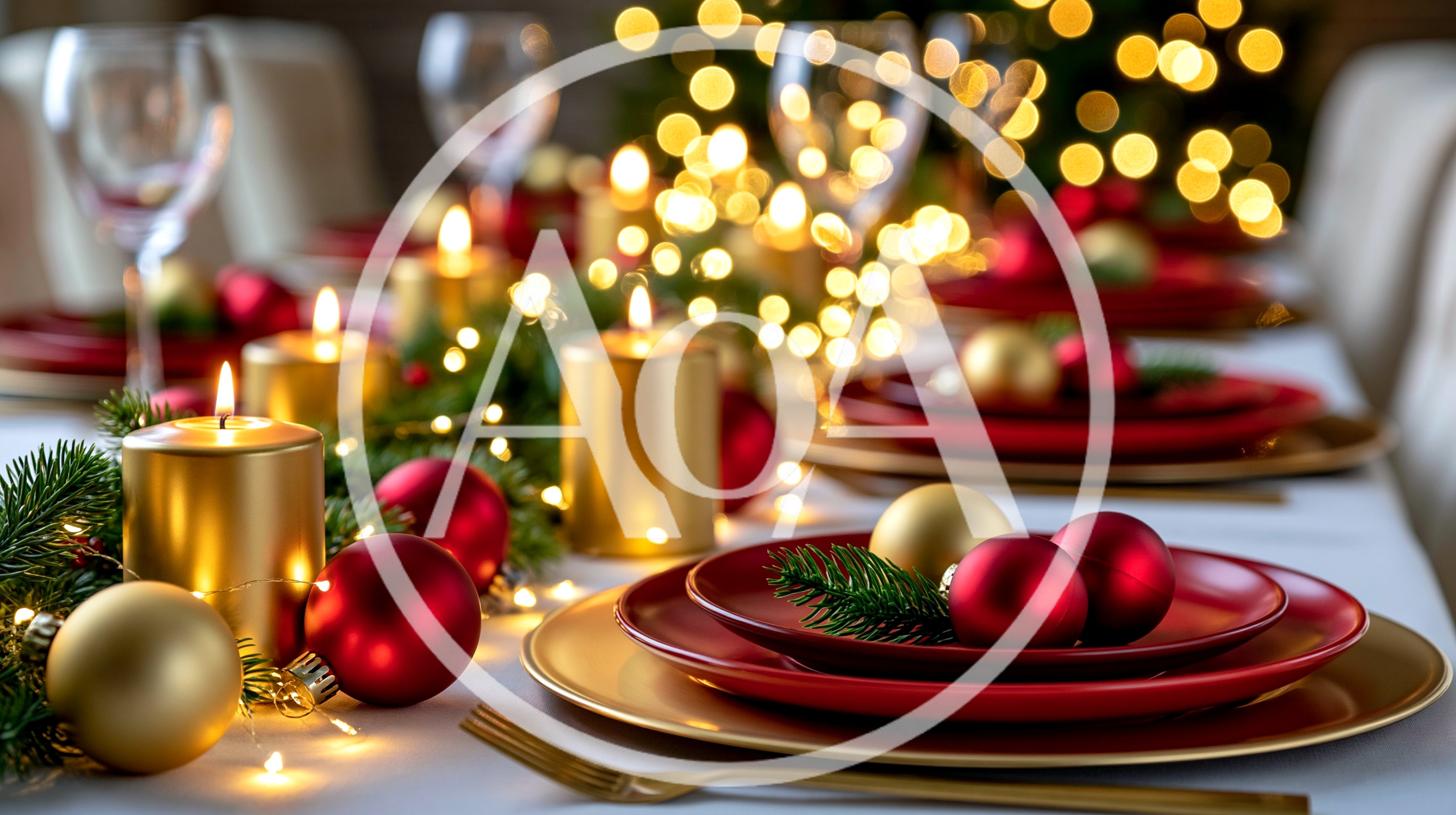 Festive Christmas Table Setting With Candles And Ornaments