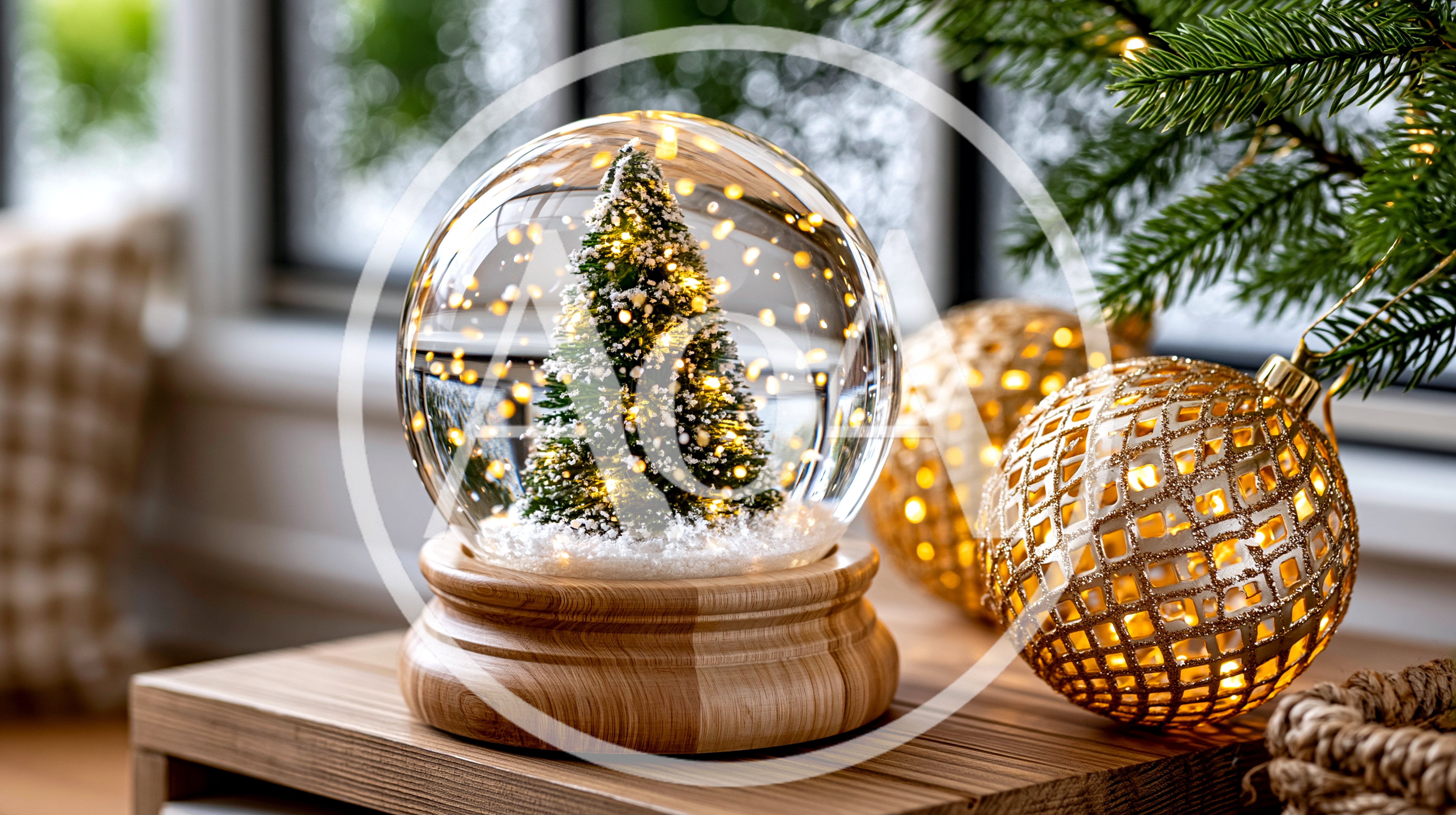 Christmas Snow Globe With Lit Tree And Ornaments