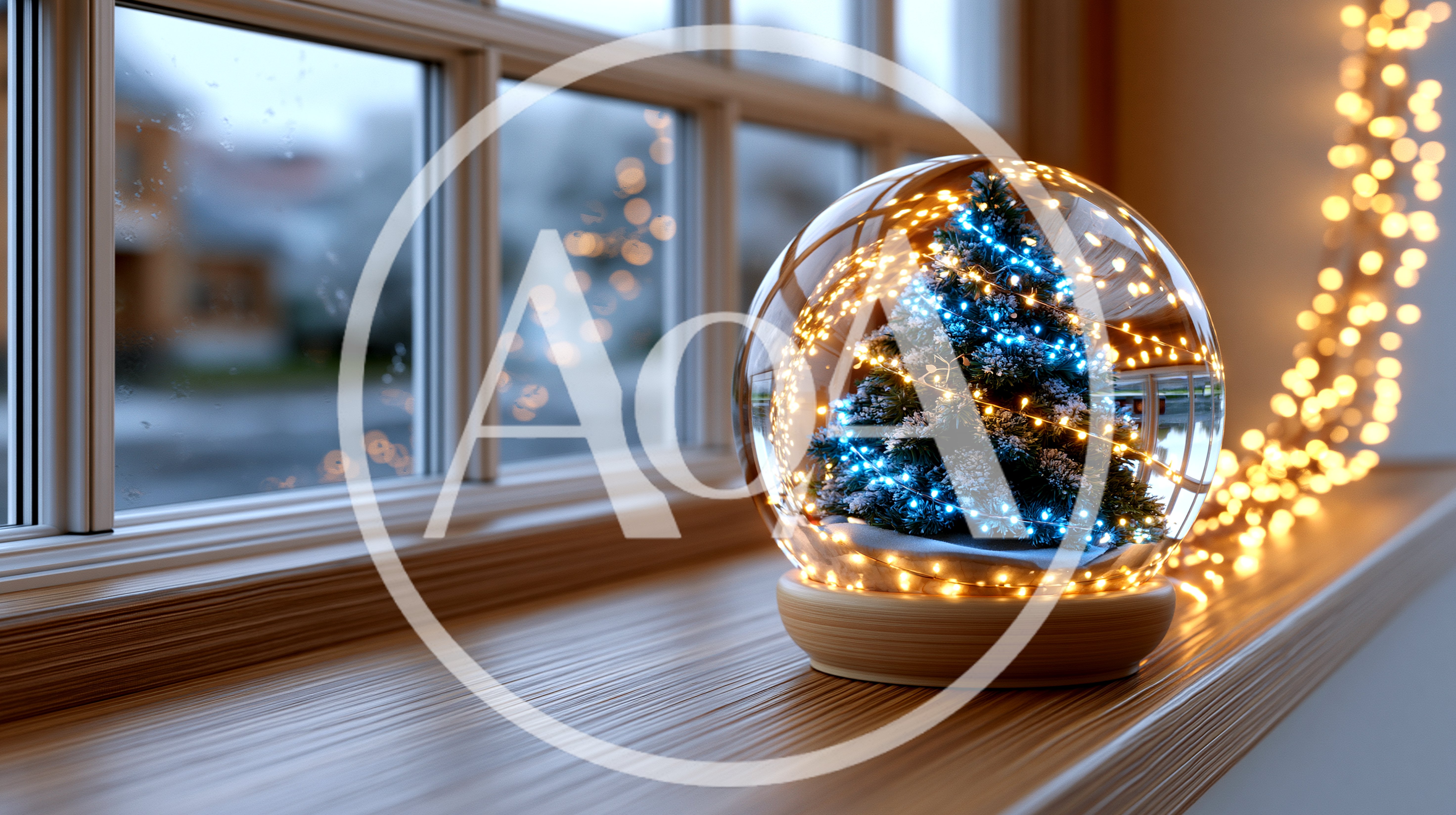 Christmas Snow Globe With Glowing Tree On Window Sill