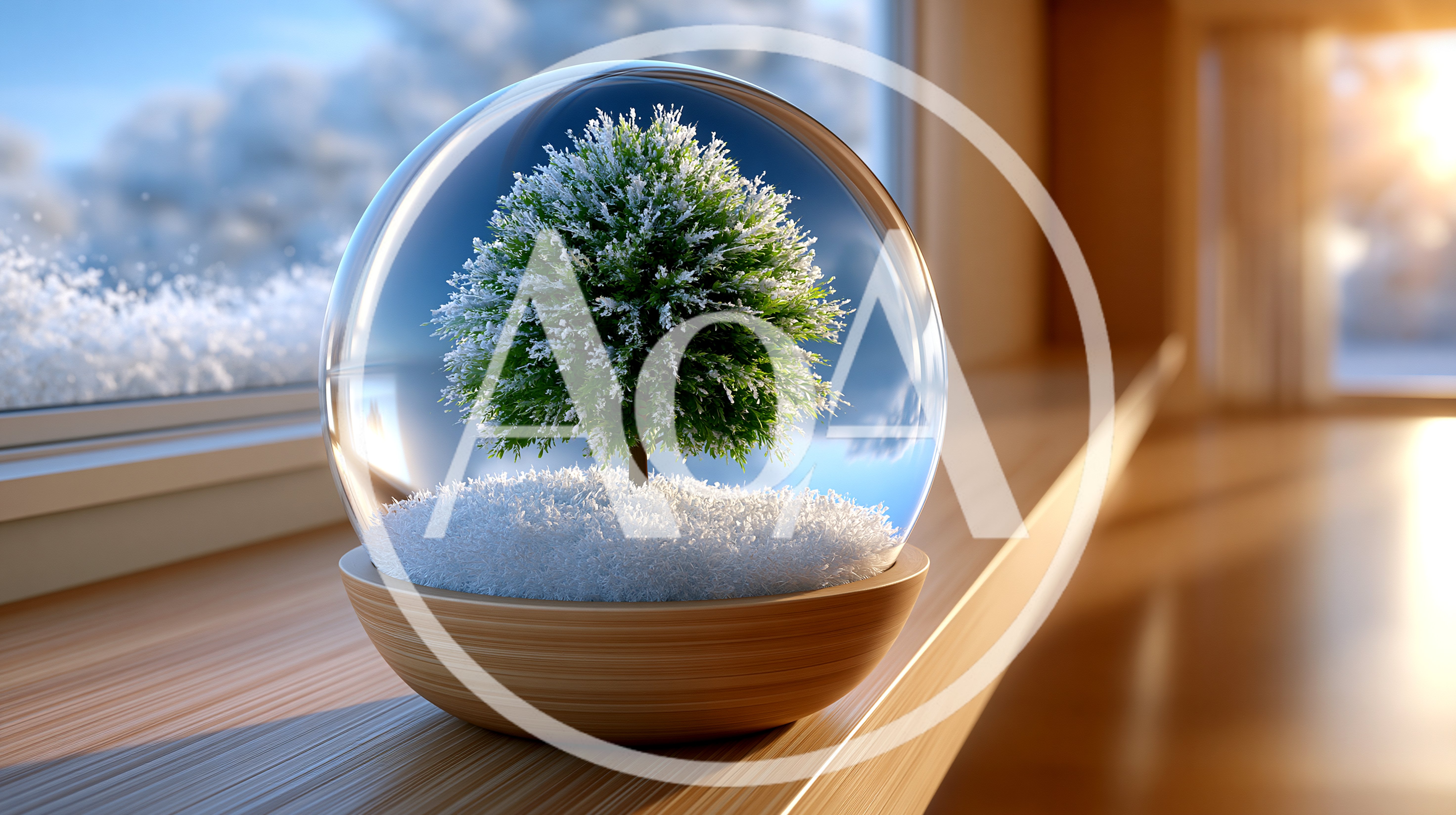 Snow Globe With Miniature Tree On Wooden Windowsill