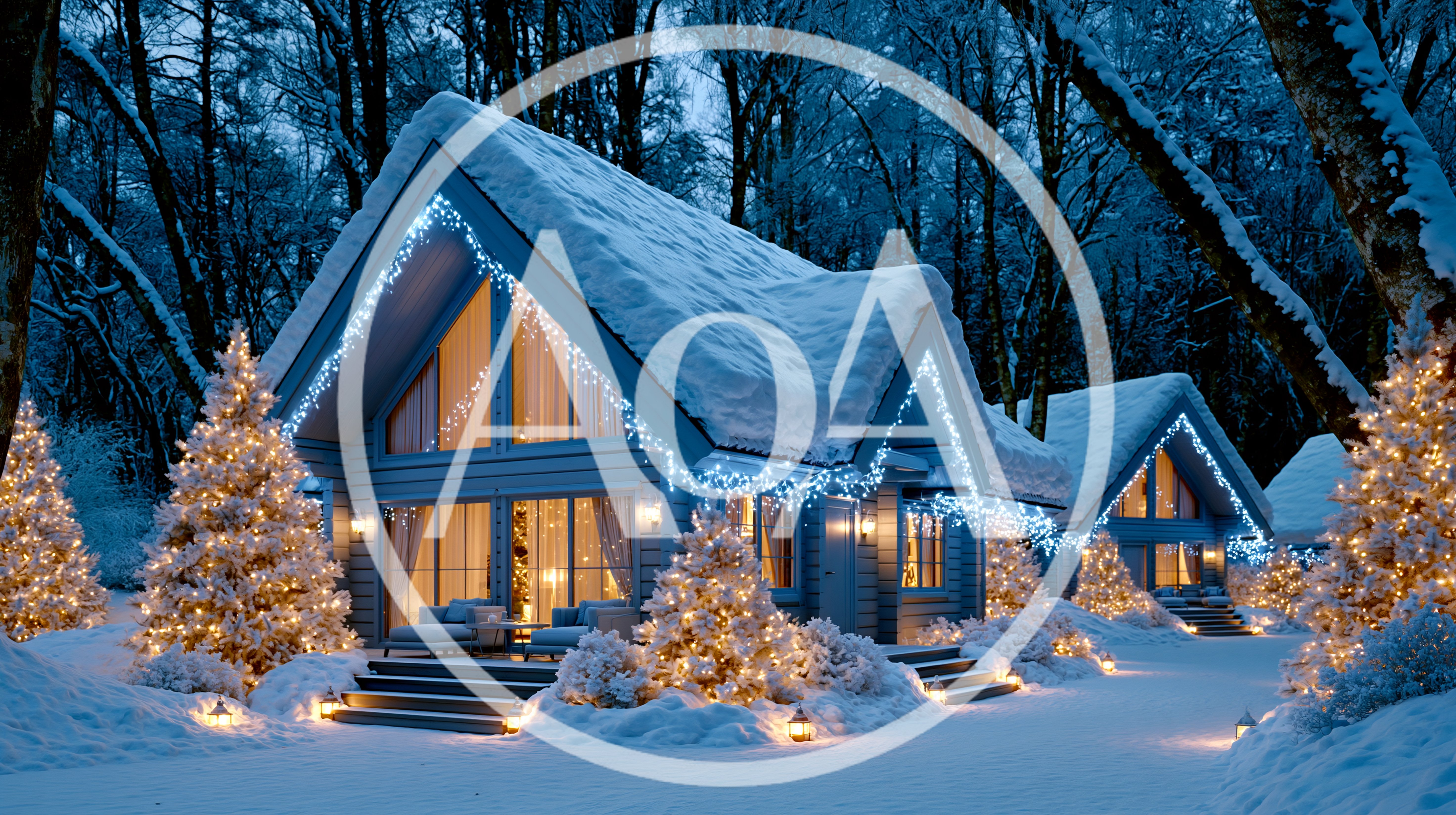 Cozy Winter Cabins Decorated With Christmas Lights