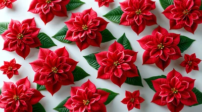 Red Poinsettia Flowers Pattern on White Background