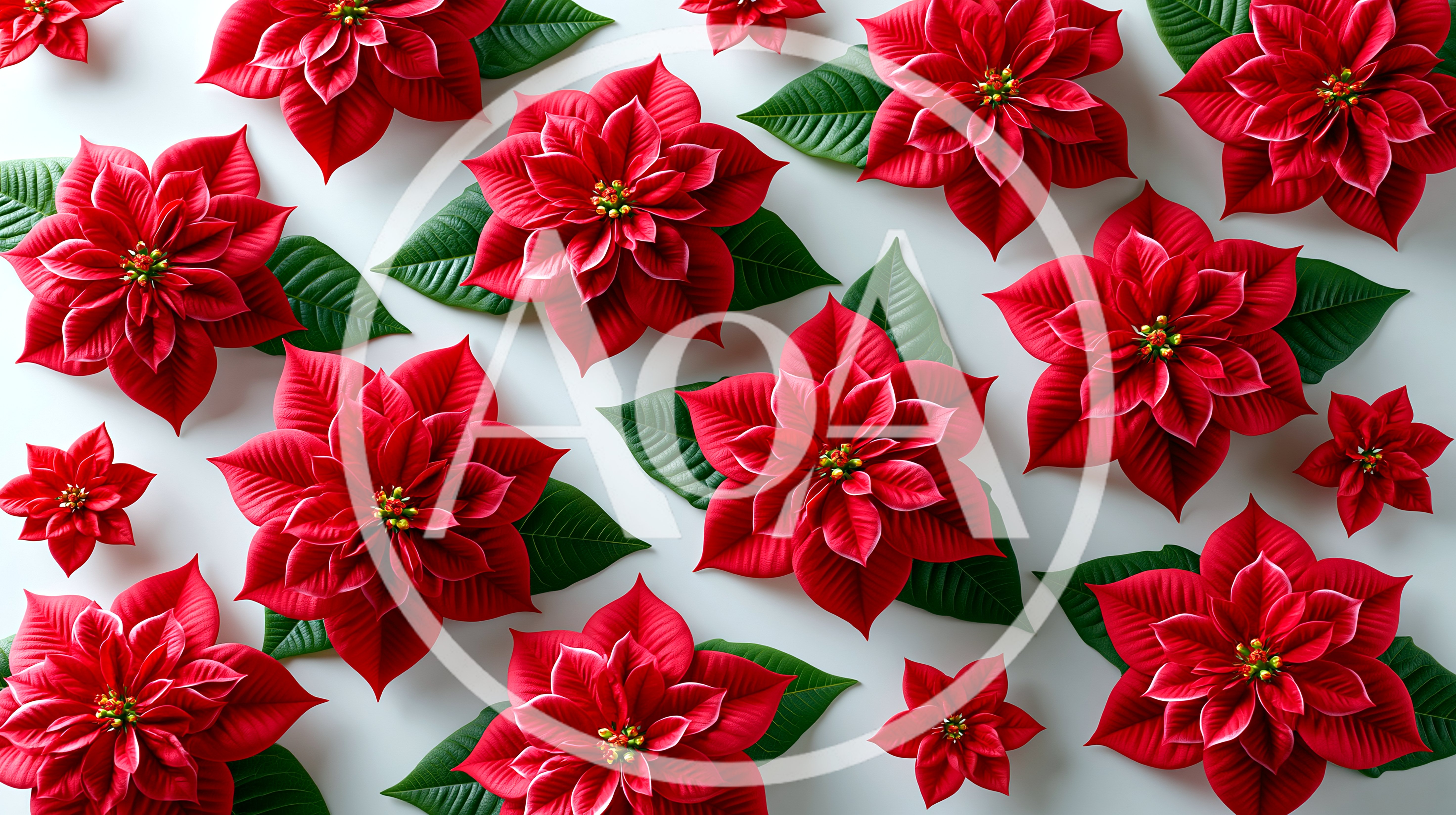 Red Poinsettia Flowers Pattern on White Background
