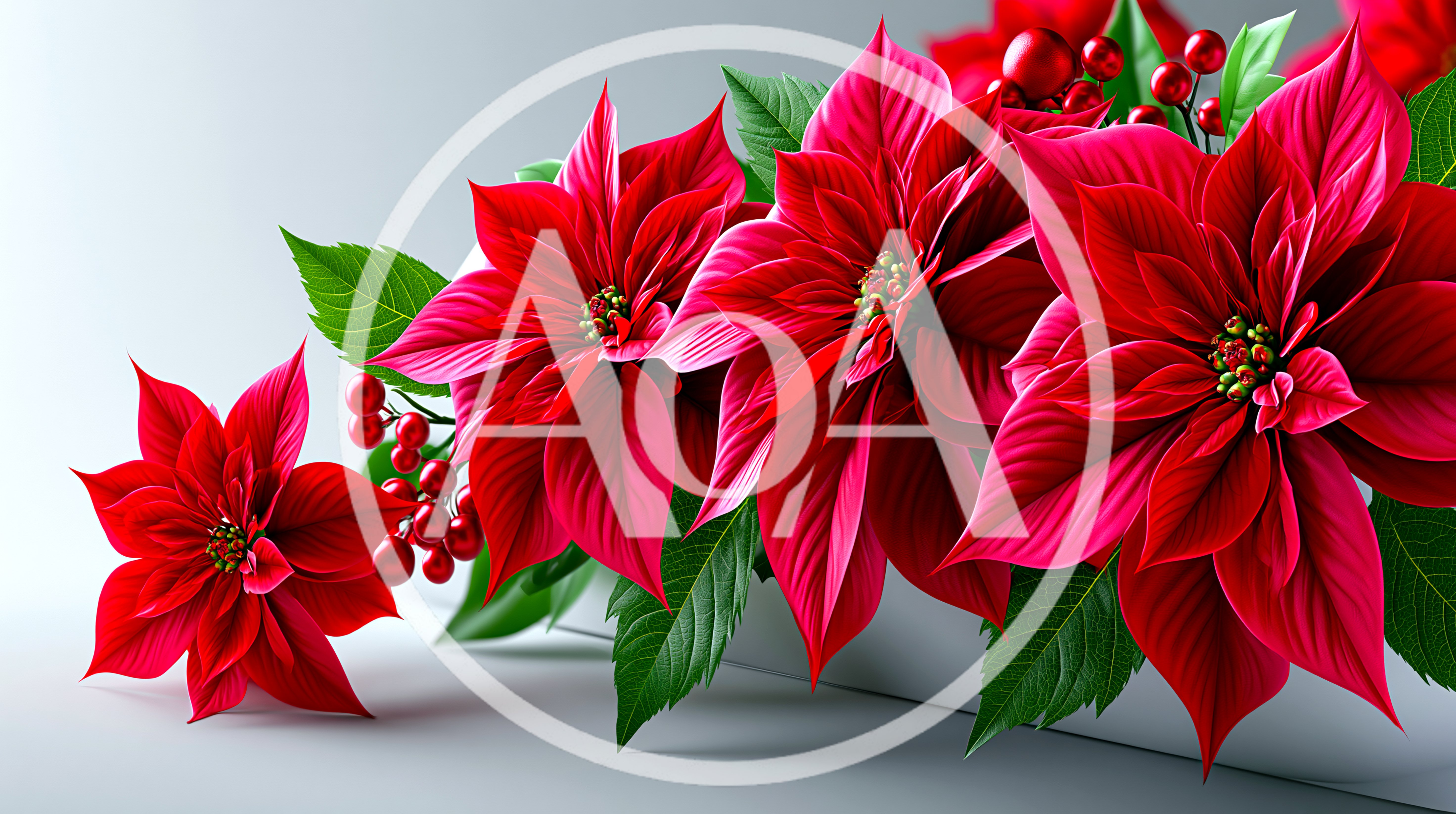 Vibrant Red Poinsettia Flowers With Green Leaves